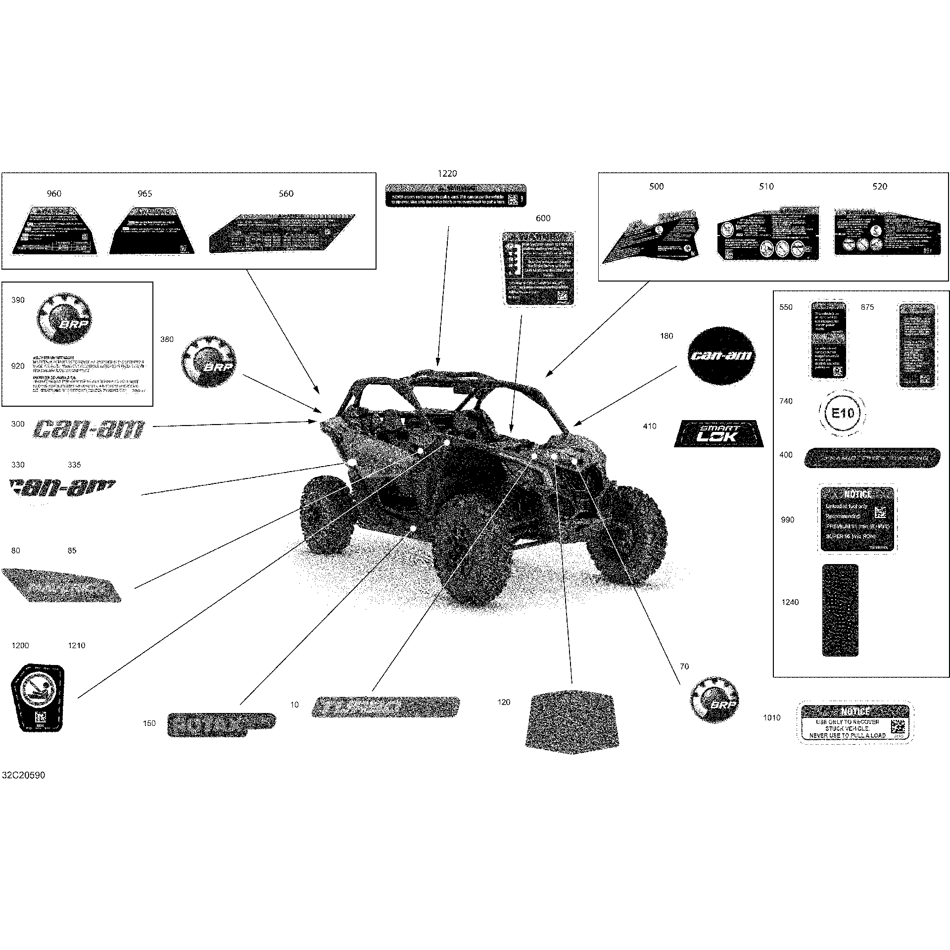 An Image of a Genuine Can-Am Parts Schematic Diagram showing the schematic - DECALS - X DS