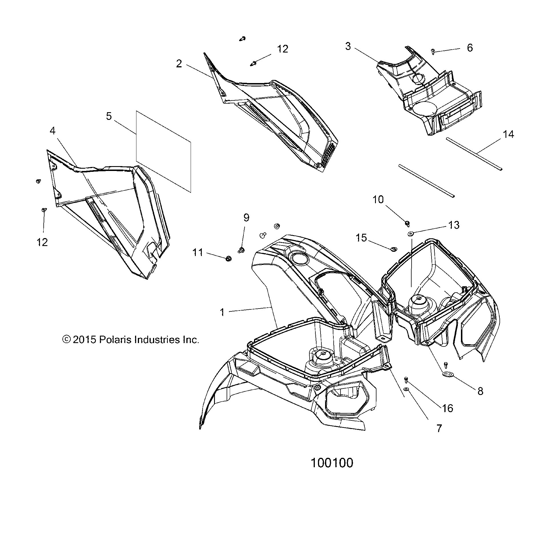 An Image of a Genuine Polaris Parts Schematic Diagram showing the schematic - BODY: FRONT CAB and SIDE PANELS - 2016 POLARIS SPORTSMAN 450 HO