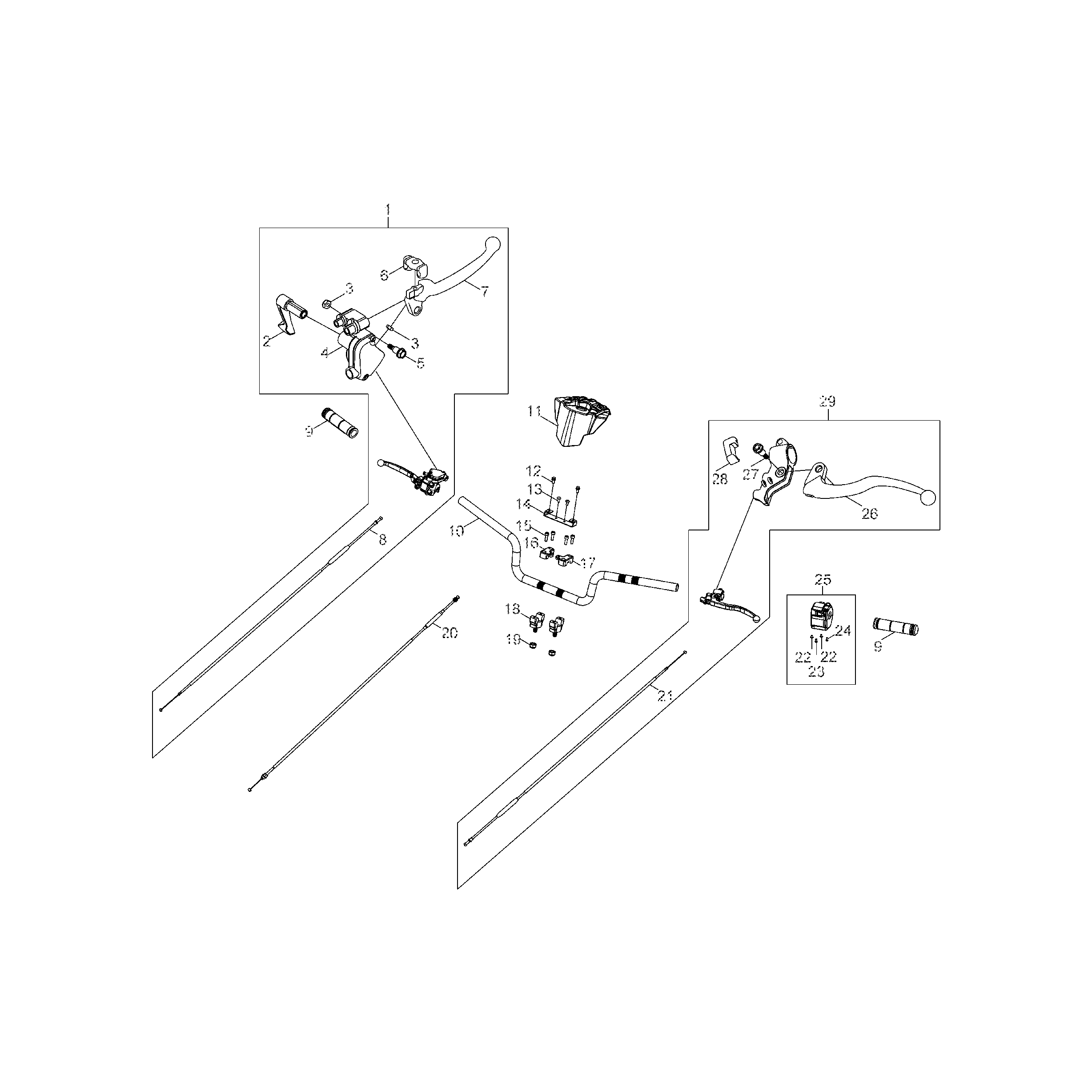 An Image of a Genuine Polaris Parts Schematic Diagram showing the schematic - STEERING: HANDLEBAR - 2016 POLARIS OUTLAW 110