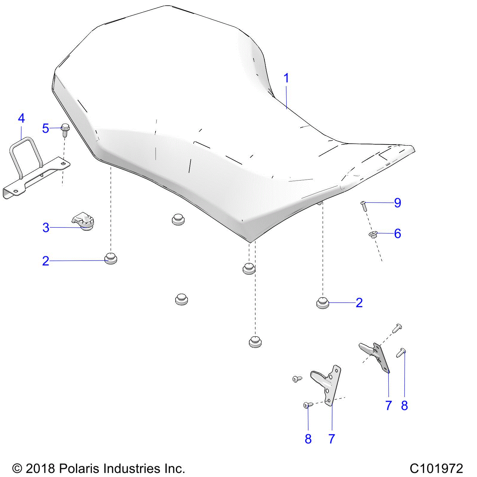 An Image of a Genuine Polaris Parts Schematic Diagram showing the schematic - BODY: SEAT - 2022 POLARIS SPORTSMAN XP 1000 HUNTER EDITION