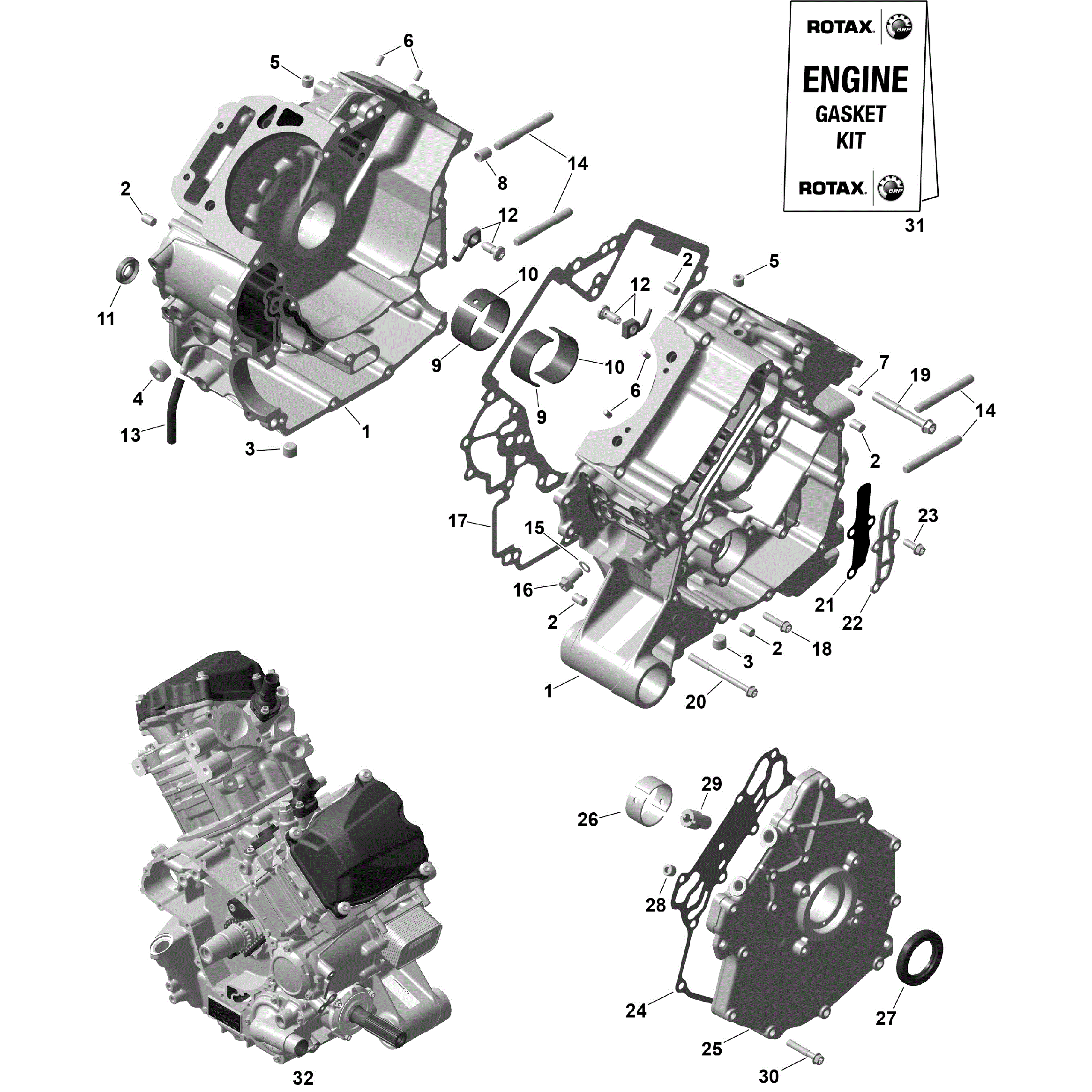 An Image of a Genuine Can-Am Parts Schematic Diagram showing the schematic - ROTAX - CRANKCASE