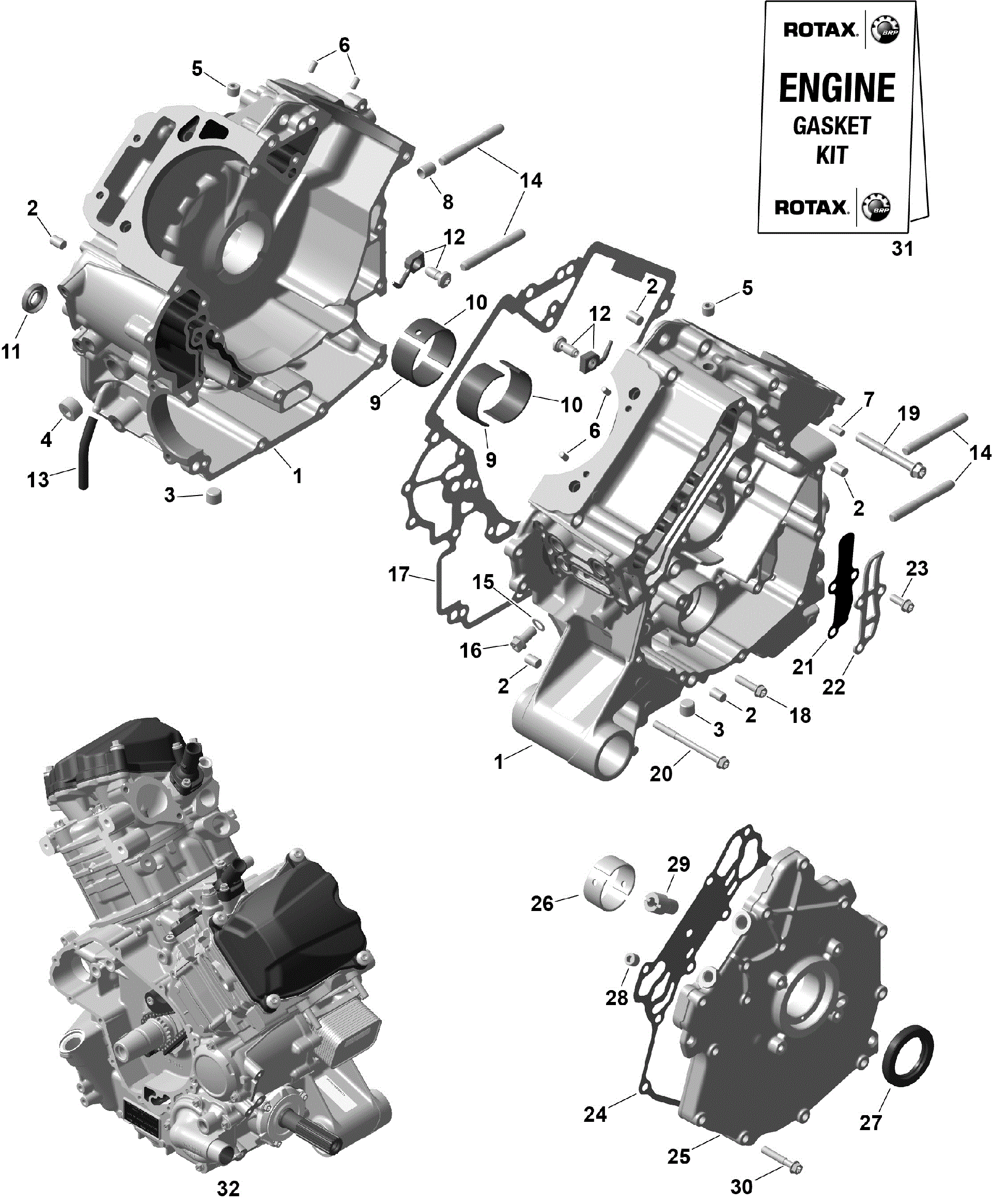 An Image of a Genuine Can-Am Parts Schematic Diagram showing the schematic - ROTAX - CRANKCASE
