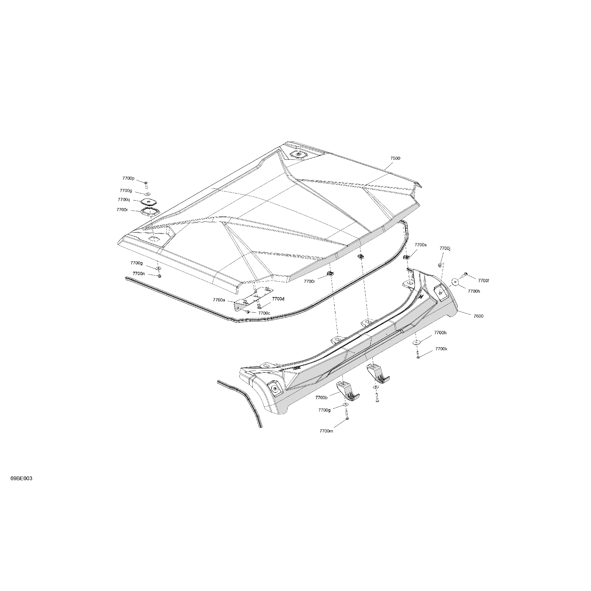 An Image of a Genuine Can-Am Parts Schematic Diagram showing the schematic - BODY - ROOF