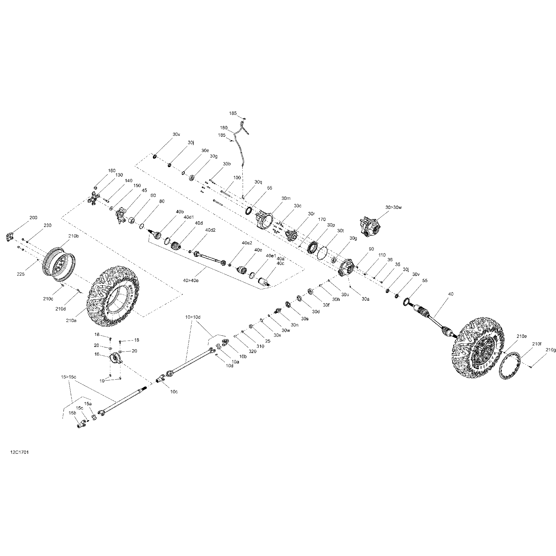 An Image of a Genuine Can-Am Parts Schematic Diagram showing the schematic - DRIVE SYSTEM FRONT - ALL MODELS