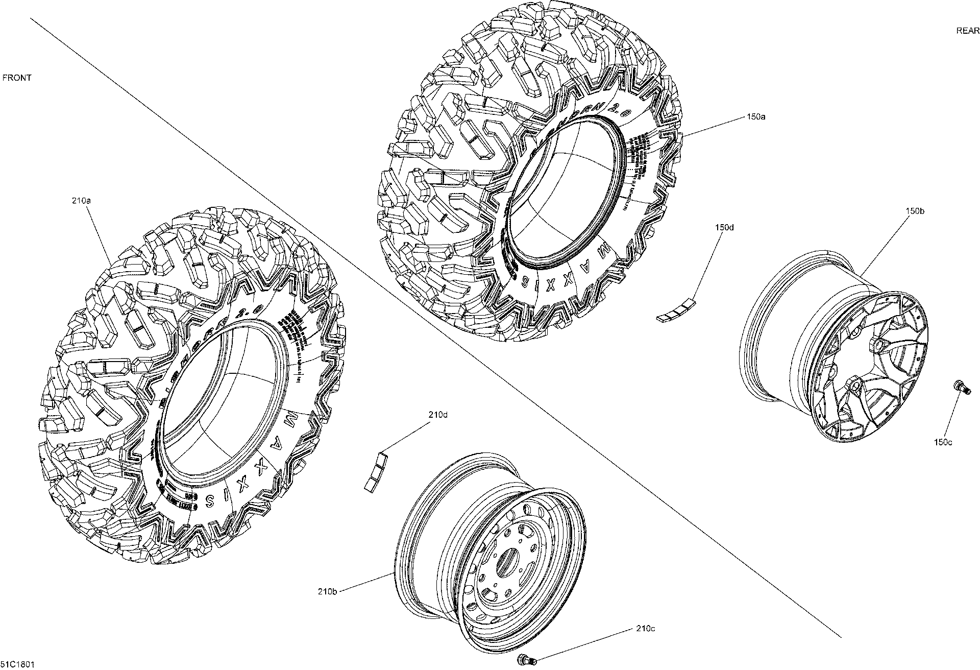 An Image of a Genuine Can-Am Parts Schematic Diagram showing the schematic - WHEELS AND TIRES COMMANDER - PACKAGE STD
