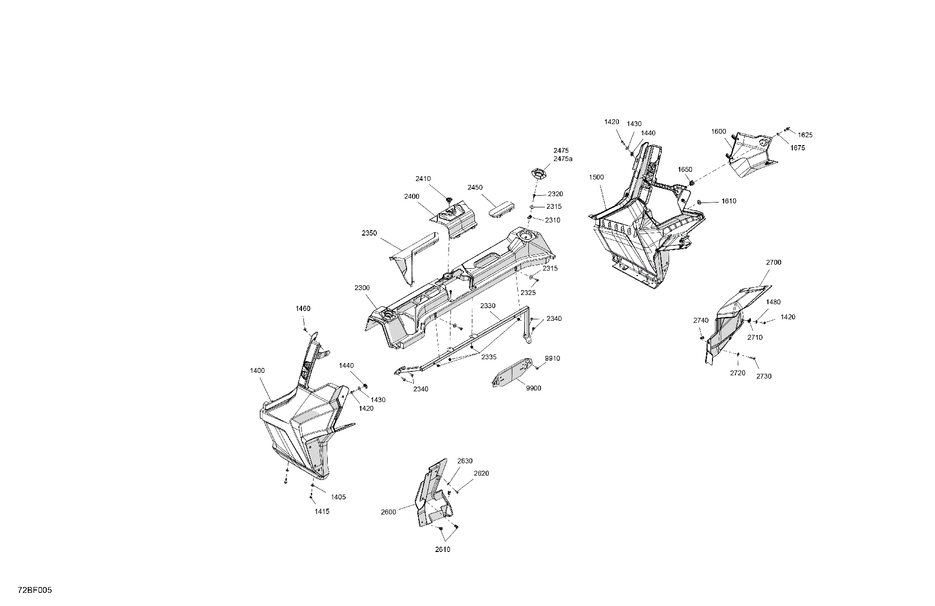 An Image of a Genuine Can-Am Parts Schematic Diagram showing the schematic - BODY - REAR SECTION