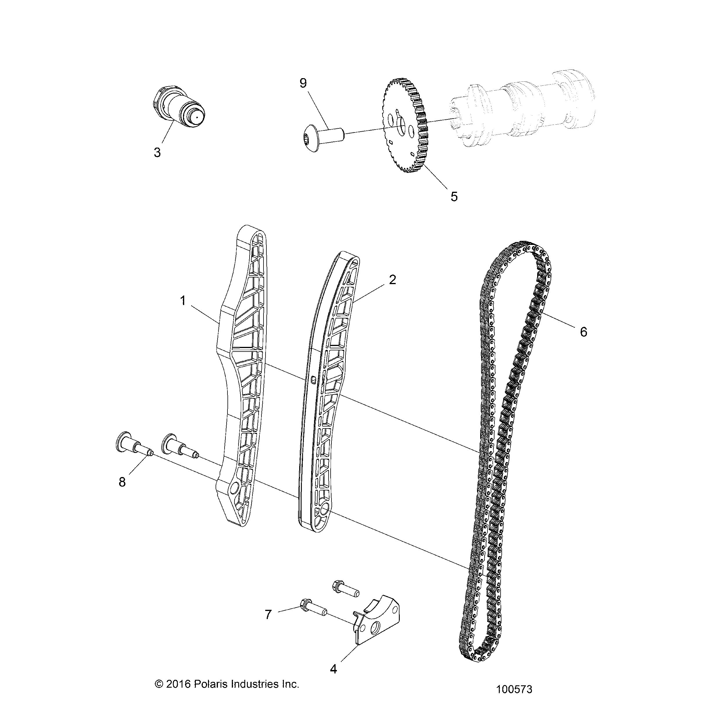 An Image of a Genuine Polaris Parts Schematic Diagram showing the schematic - ENGINE: CAM CHAIN and SPROCKET - 2020 POLARIS SPORTSMAN 450 HO UTILITY