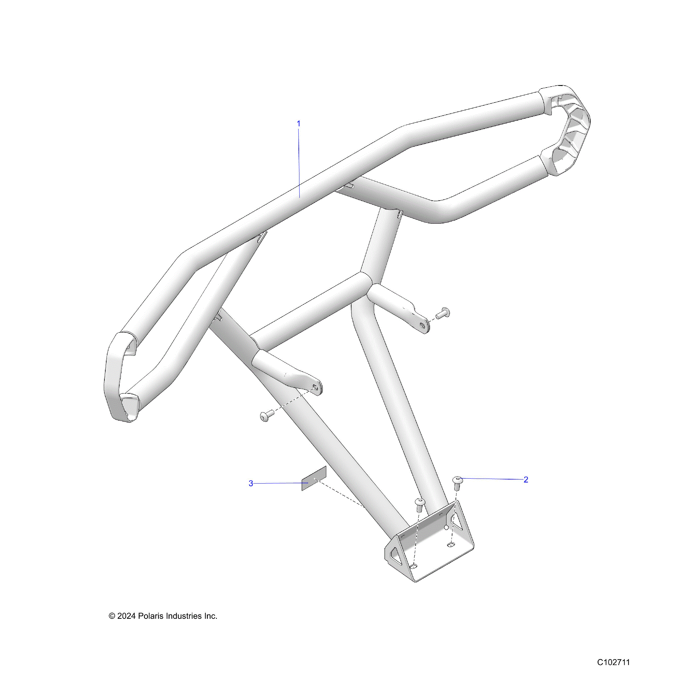 An Image of a Genuine Polaris Parts Schematic Diagram showing the schematic - BODY: REAR BUMPER TRAIL - 2025 POLARIS SPORTSMAN 570 HUNTER EDITION