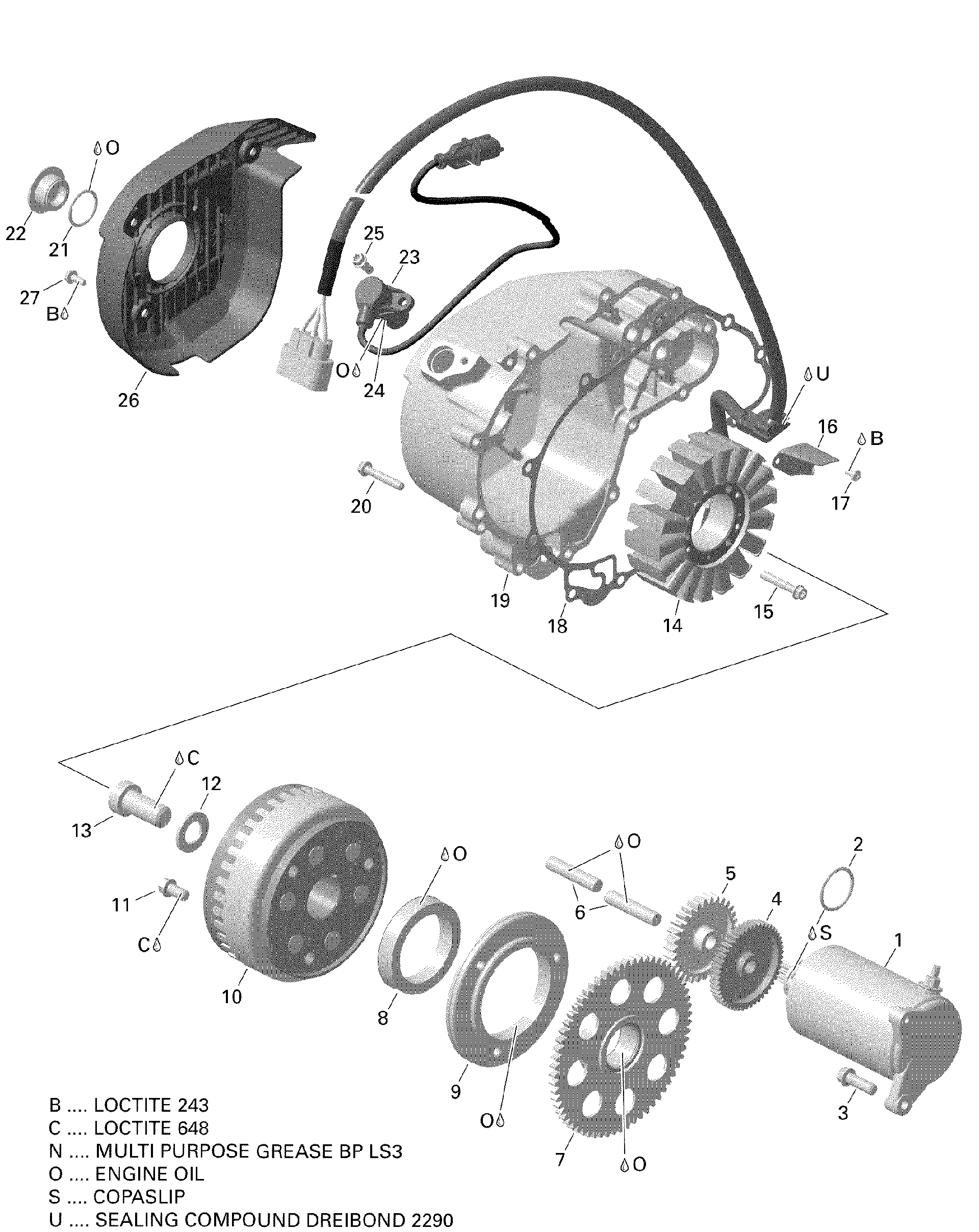 An Image of a Genuine Can-Am Parts Schematic Diagram showing the schematic - MAGNETO AND ELECTRIC STARTER