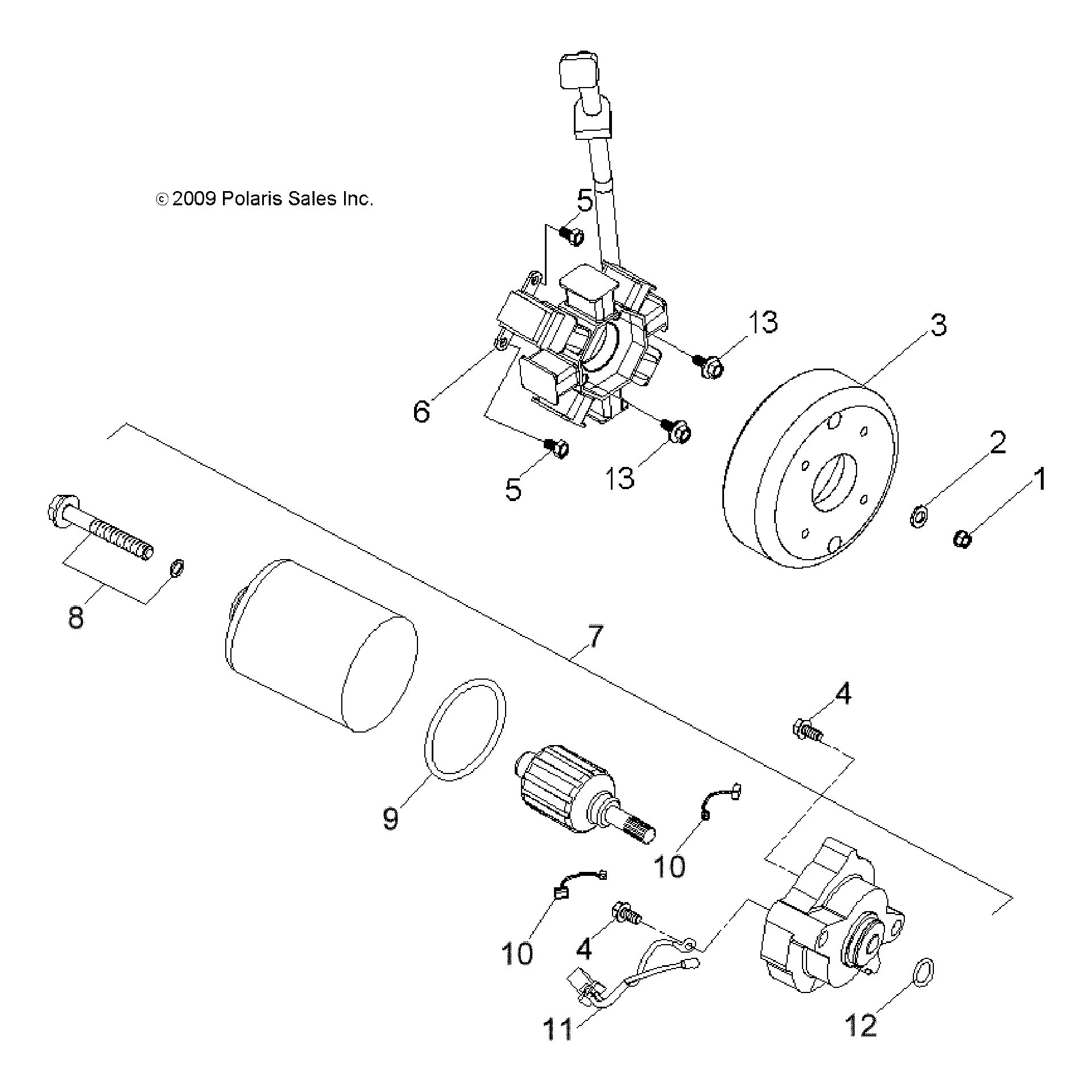 An Image of a Genuine Polaris Parts Schematic Diagram showing the schematic - ENGINE: GENERATOR and STARTING MOTOR - 2019 POLARIS OUTLAW 50