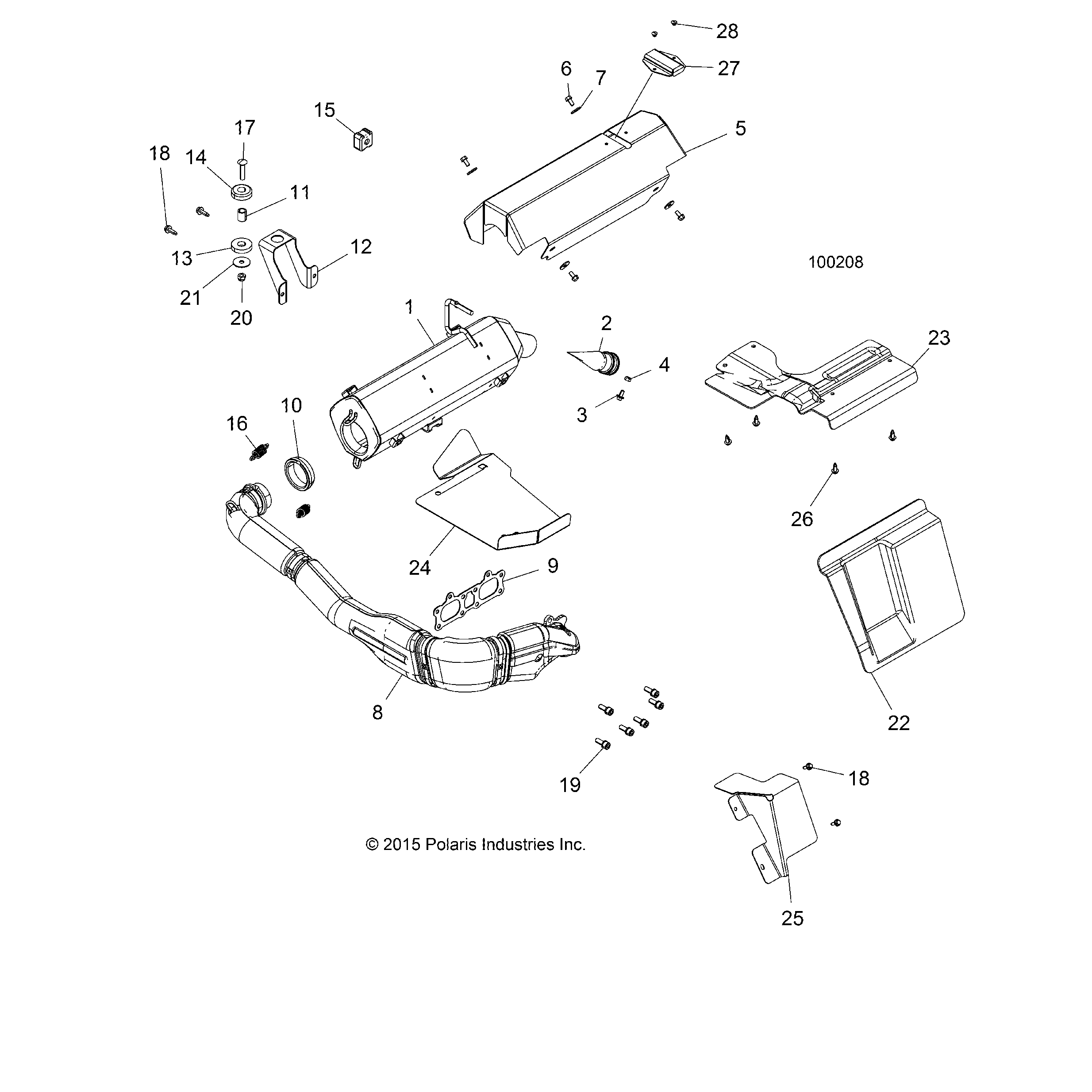 An Image of a Genuine Polaris Parts Schematic Diagram showing the schematic - ENGINE: EXHAUST SYSTEM - 2016 POLARIS ACE 900 EFI EPS