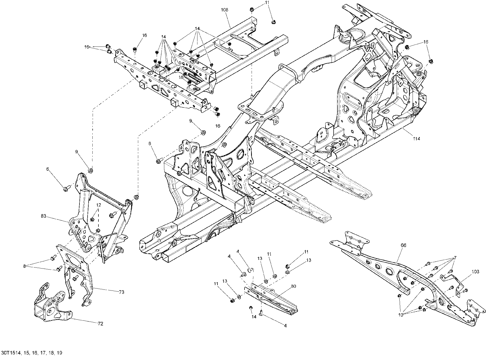 An Image of a Genuine Can-Am Parts Schematic Diagram showing the schematic - FRAME _30T1516