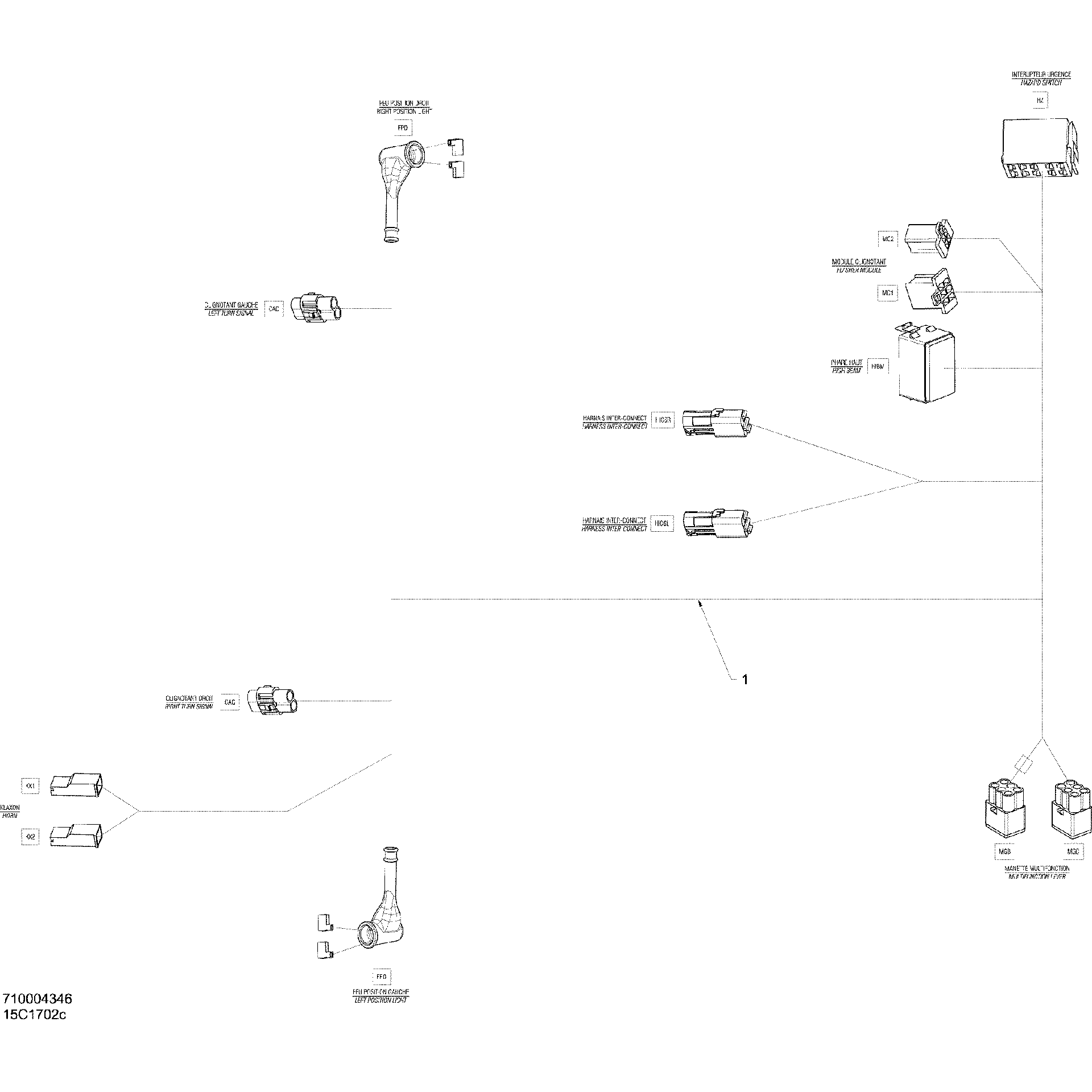 An Image of a Genuine Can-Am Parts Schematic Diagram showing the schematic - ELECTRICAL HARNESS - EUROPE