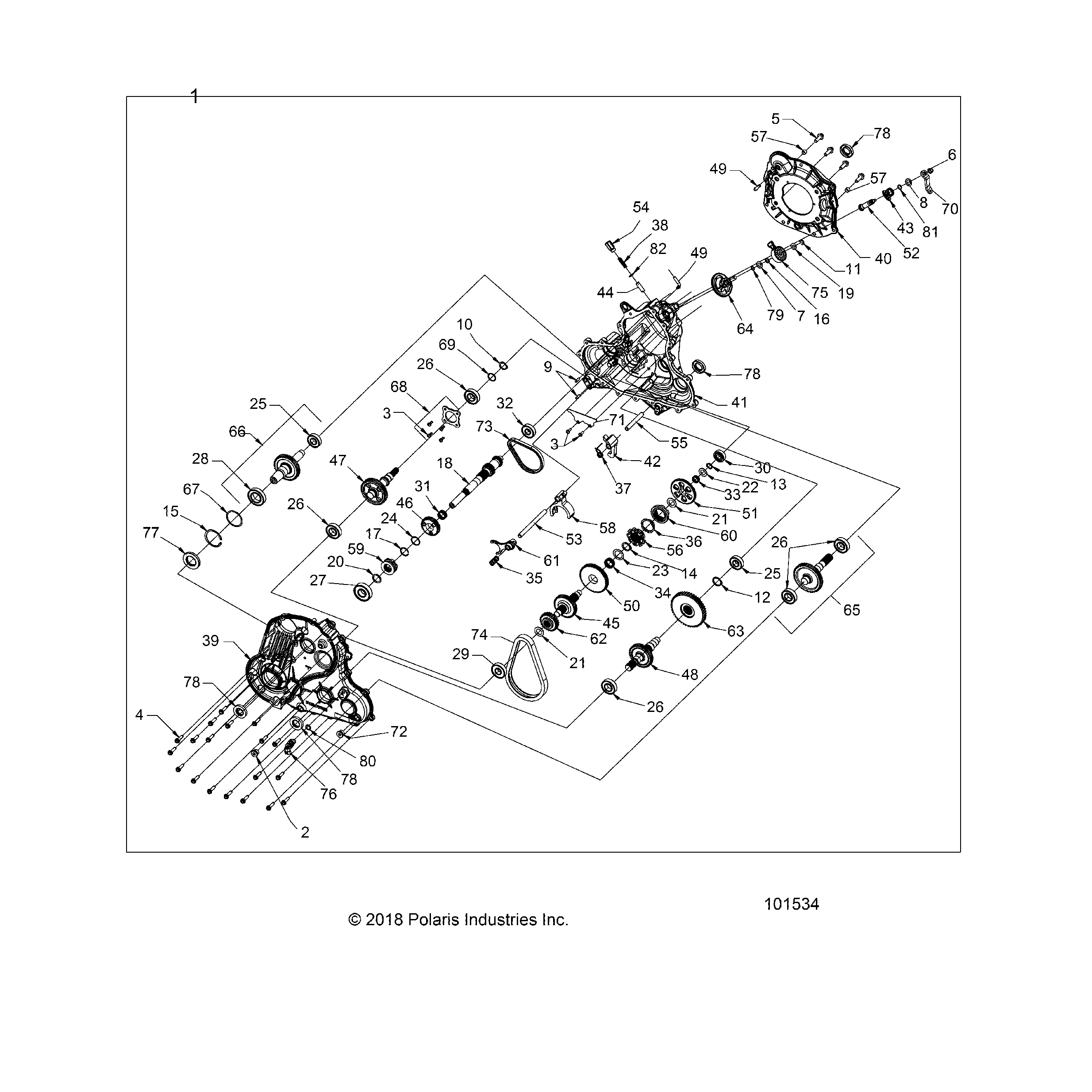 An Image of a Genuine Polaris Parts Schematic Diagram showing the schematic - DRIVE TRAIN: MAIN GEARCASE - 2020 POLARIS SCRAMBLER XP 1000 55"