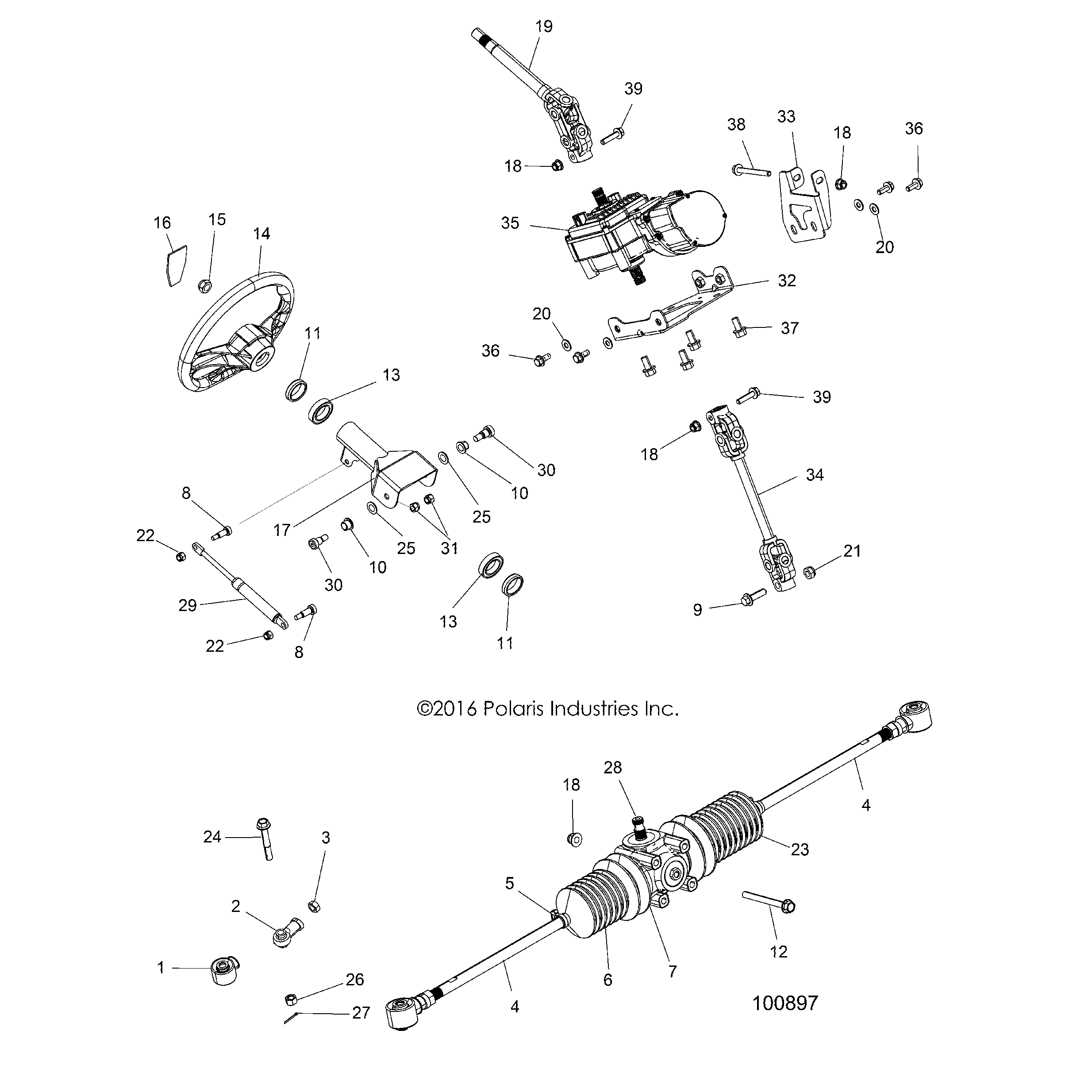 An Image of a Genuine Polaris Parts Schematic Diagram showing the schematic - STEERING: STEERING ASM. - 2019 POLARIS ACE 900 EPS XC