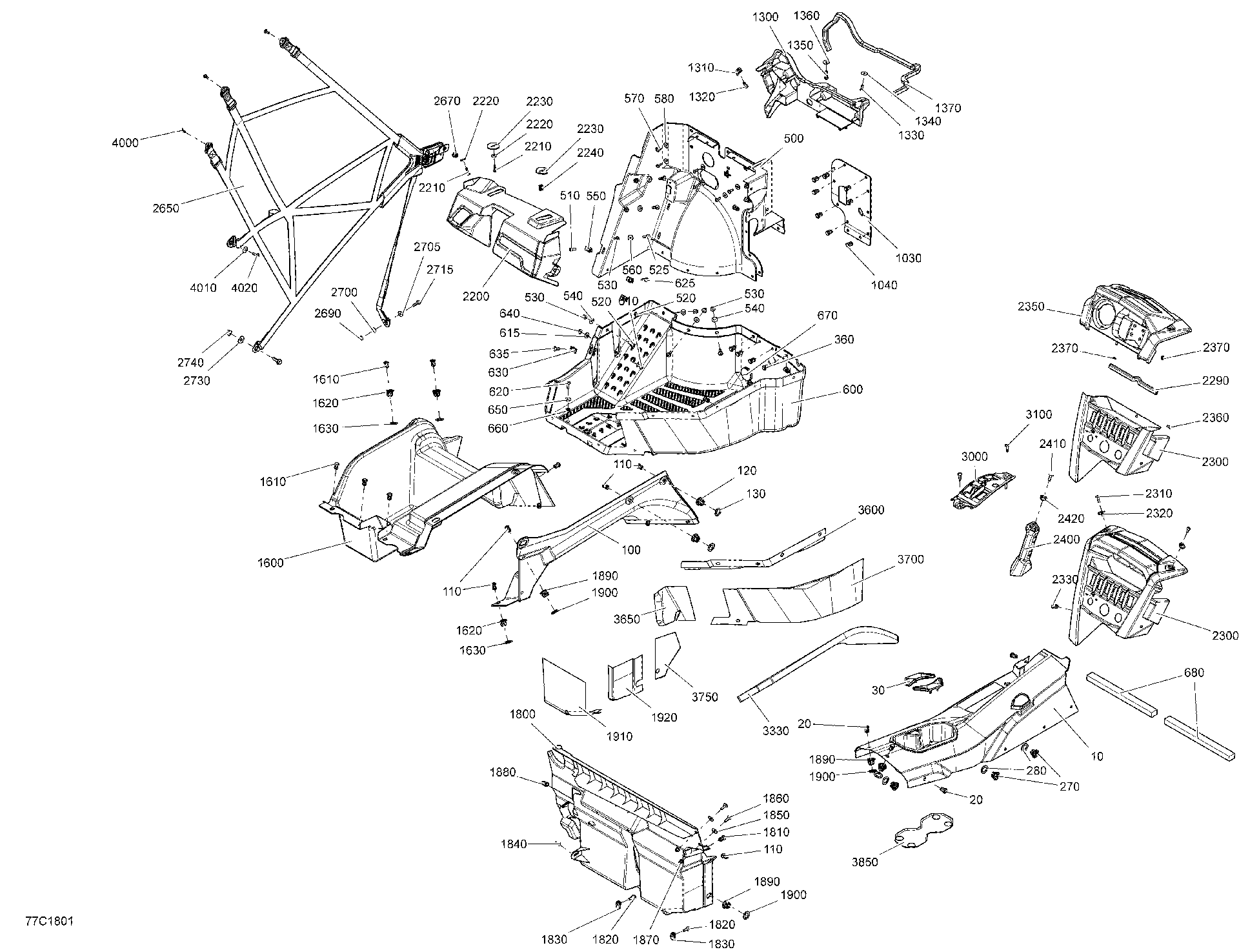 An Image of a Genuine Can-Am Parts Schematic Diagram showing the schematic - CAB INTERIOR COMMANDER NON MAX - CAB