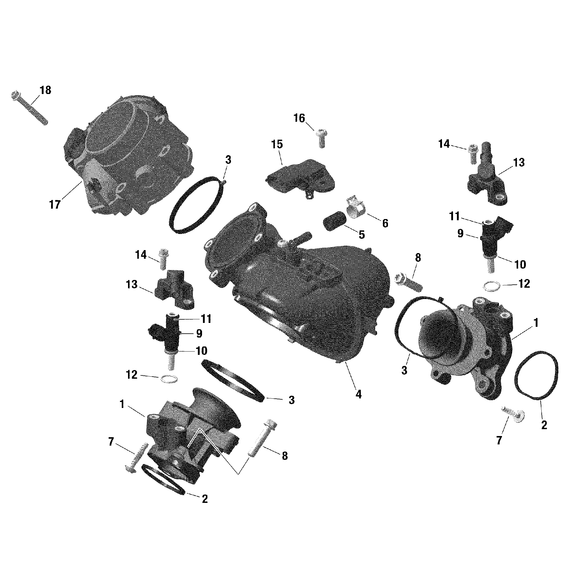 An Image of a Genuine Can-Am Parts Schematic Diagram showing the schematic - ROTAX - AIR INTAKE MANIFOLD AND THROTTLE BODY