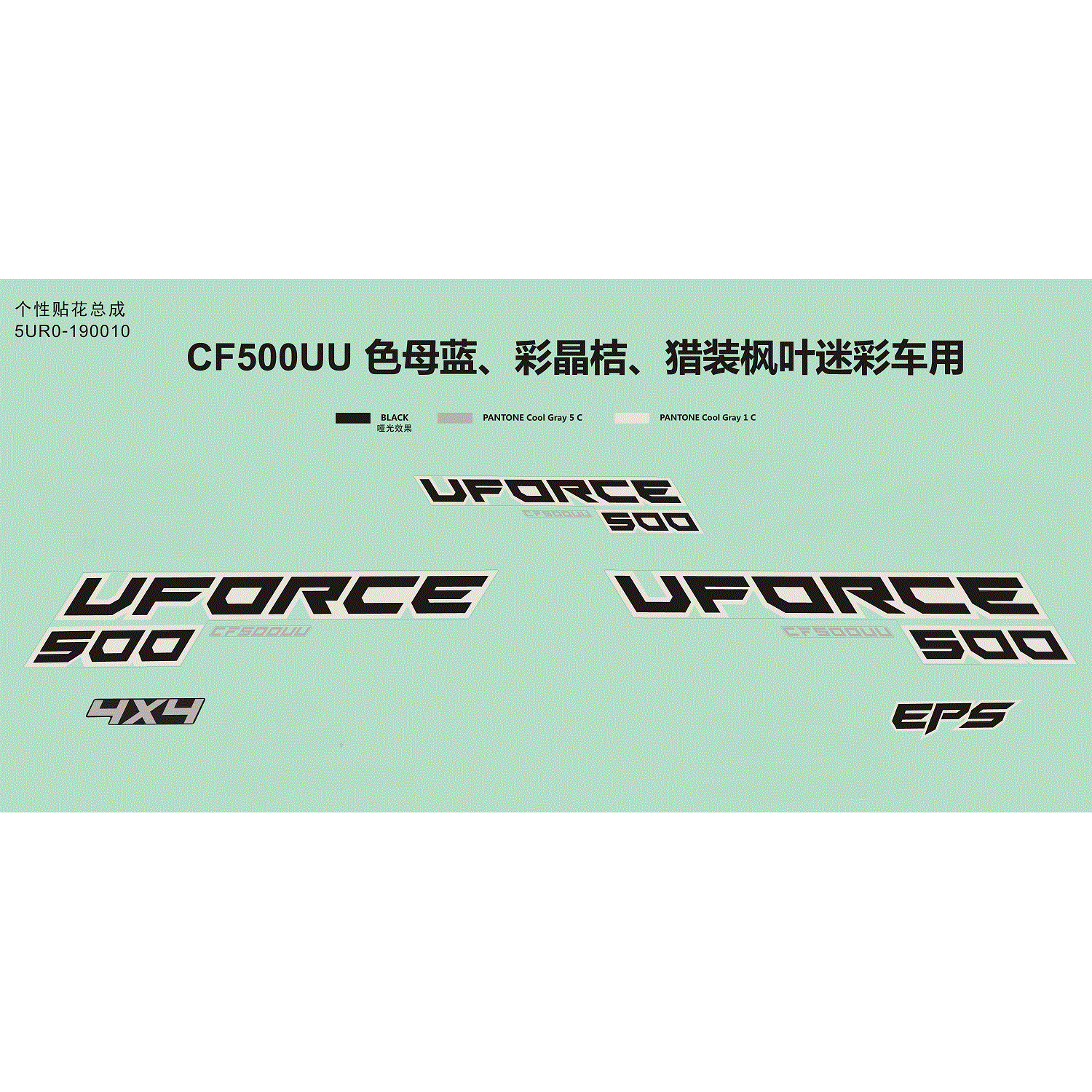 An Image of a Genuine CFMOTO Parts Schematic Diagram showing the schematic - DECAL (USA) CAMO - 2018 CFMOTO UFORCE 500