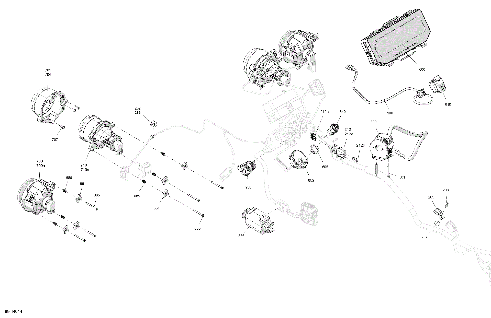 An Image of a Genuine Can-Am Parts Schematic Diagram showing the schematic - ELECTRIC - FRONT SECTION