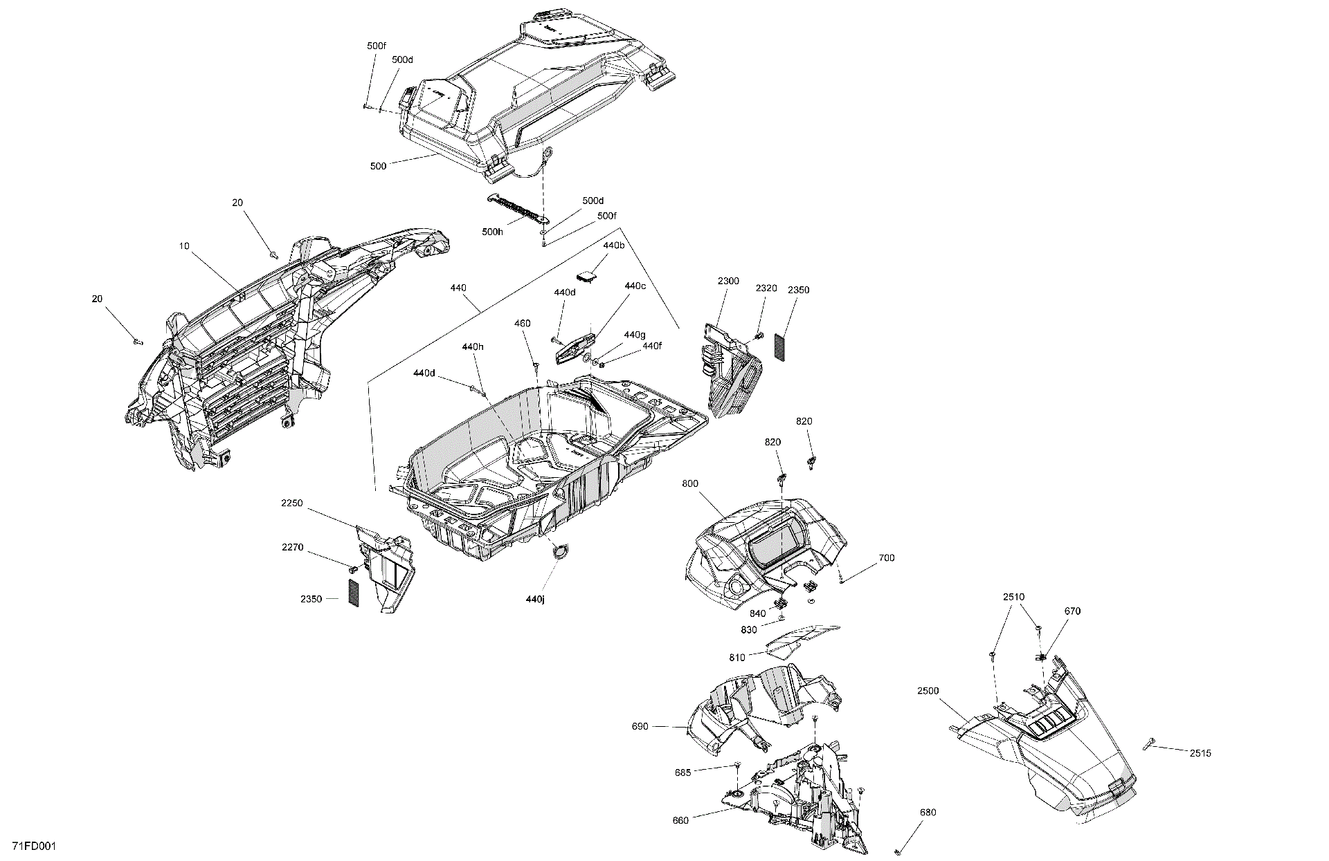 An Image of a Genuine Can-Am Parts Schematic Diagram showing the schematic - BODY - FRONT SECTION