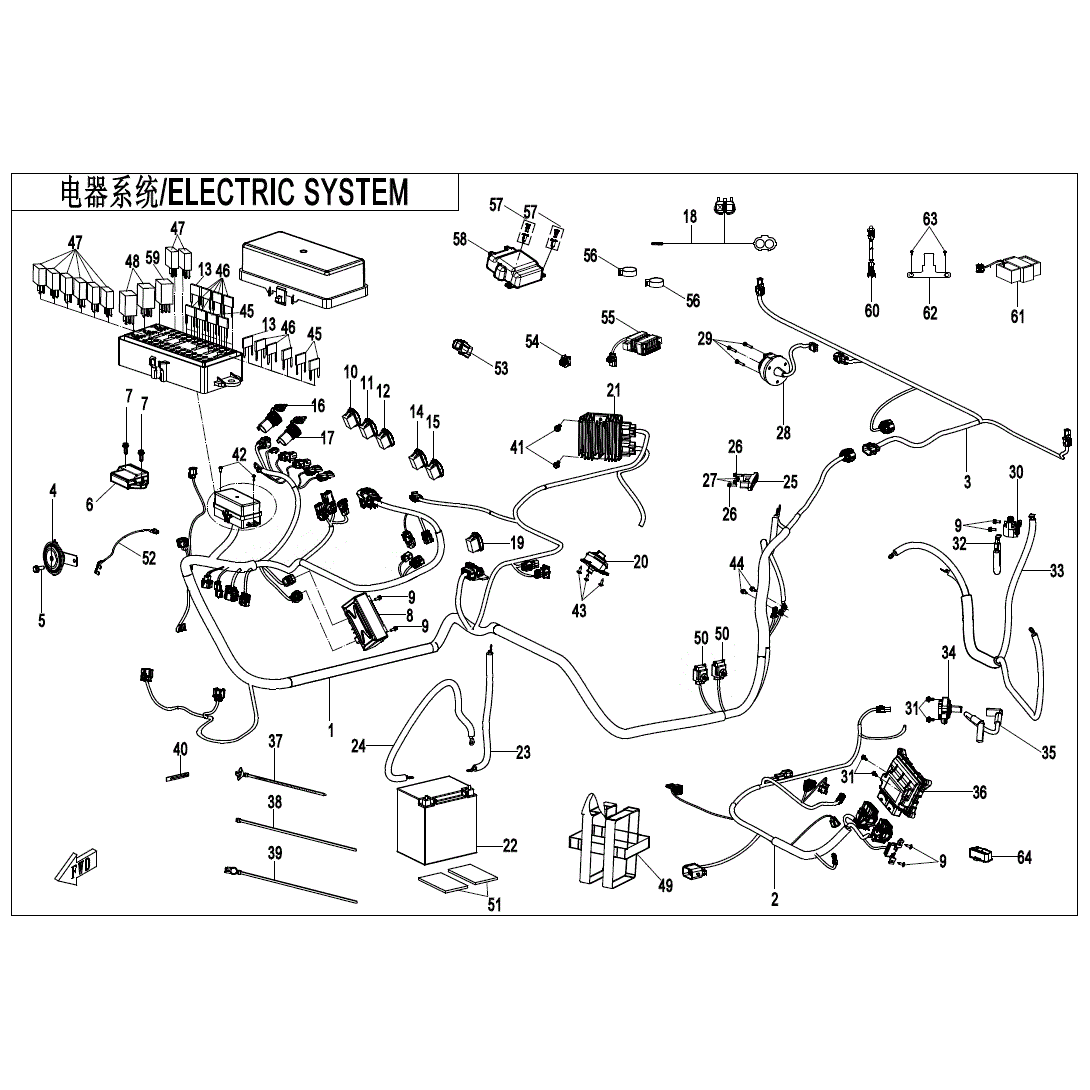 An Image of a Genuine CFMOTO Parts Schematic Diagram showing the schematic - ELECTRIC SYSTEM - 2025 CFMOTO UFORCE 600