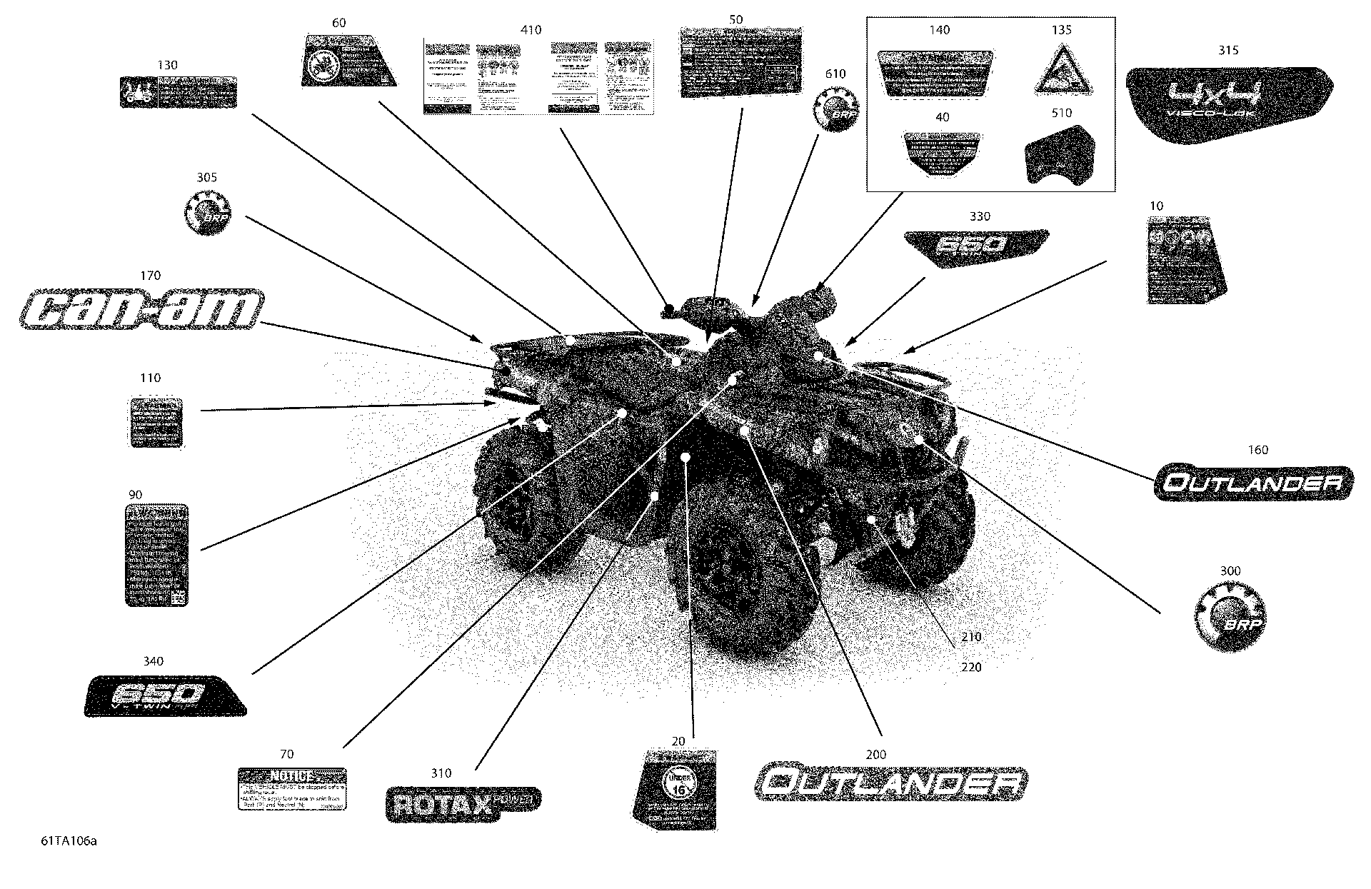An Image of a Genuine Can-Am Parts Schematic Diagram showing the schematic - BODY - DECALS - STD