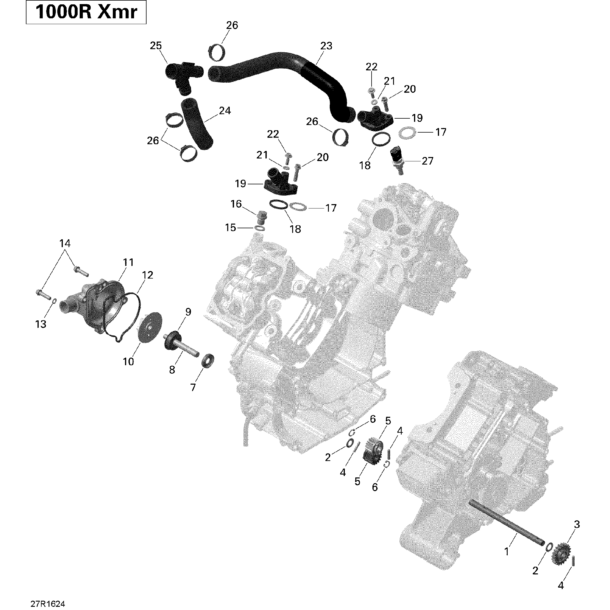 An Image of a Genuine Can-Am Parts Schematic Diagram showing the schematic - ENGINE COOLING - 1000R EFI