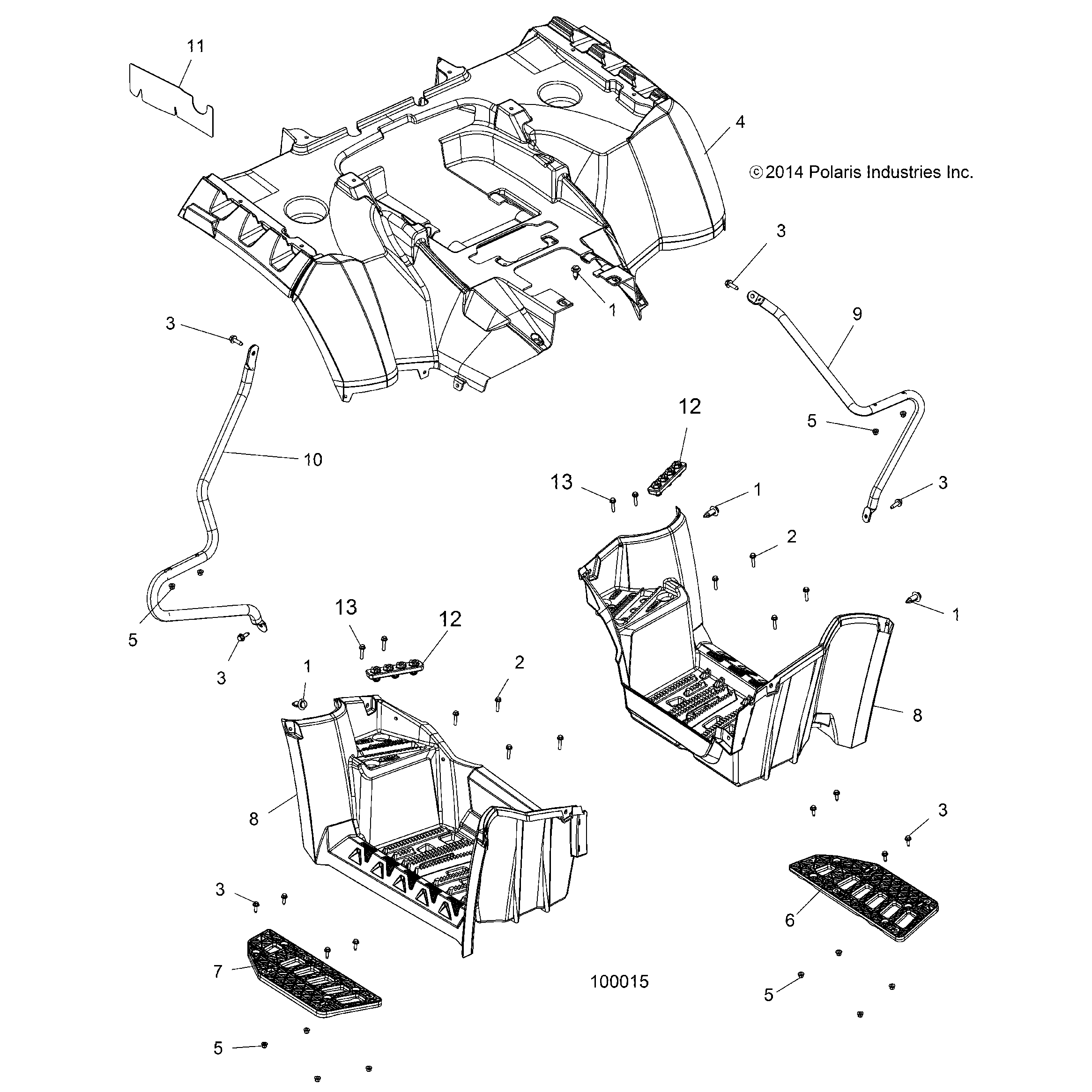 An Image of a Genuine Polaris Parts Schematic Diagram showing the schematic - BODY: REAR CAB and FOOTWELL - 2016 POLARIS SPORTSMAN TOURING 1000
