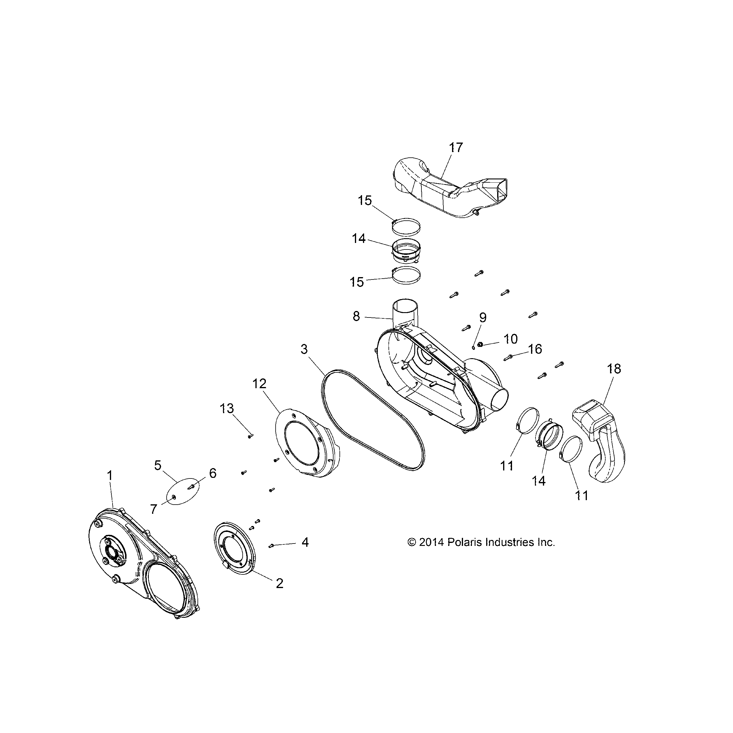 An Image of a Genuine Polaris Parts Schematic Diagram showing the schematic - BODY: CLUTCH COVER - 2015 POLARIS HAWKEYE 325 2X4