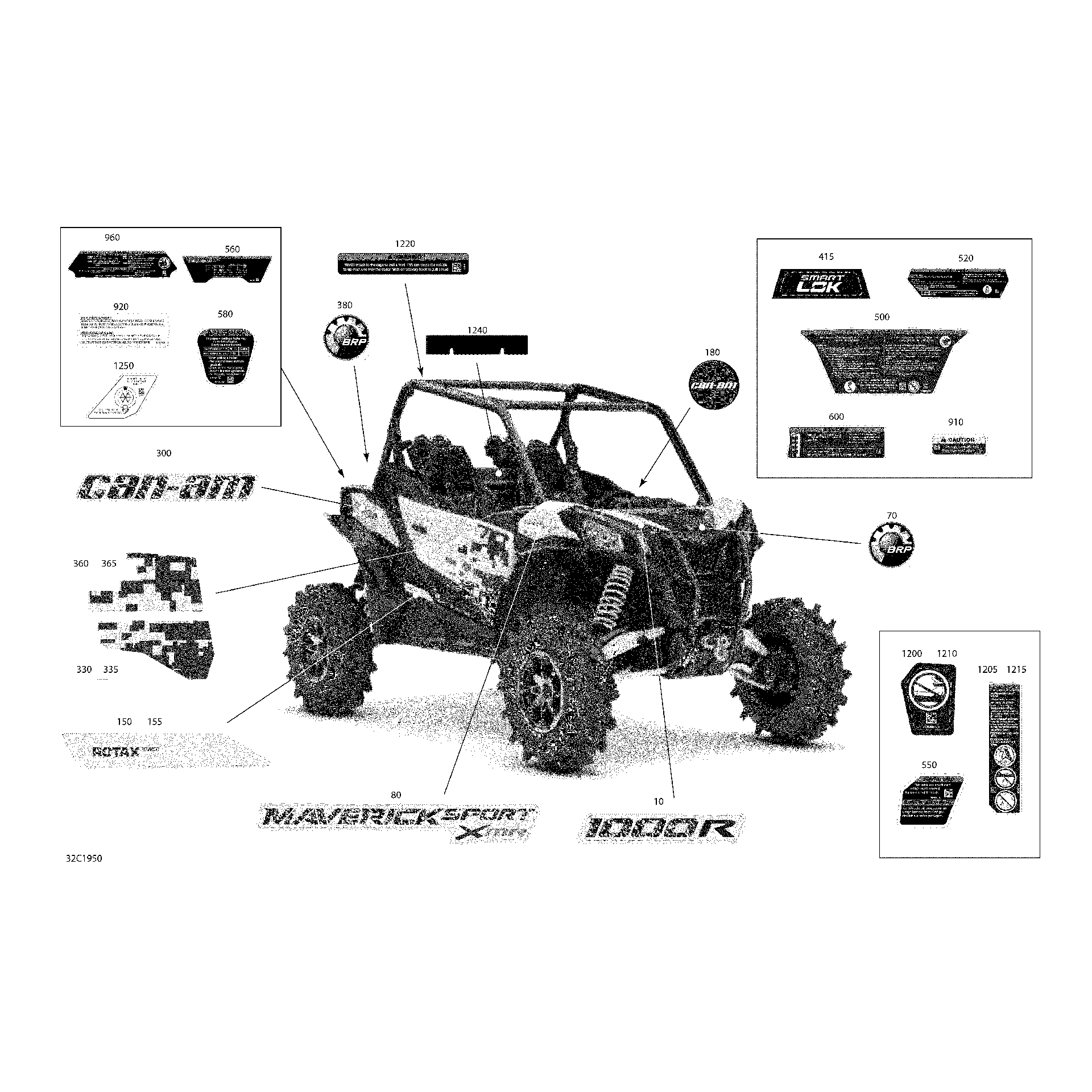 An Image of a Genuine Can-Am Parts Schematic Diagram showing the schematic - DECALS - 1000R - PACKAGE X MR