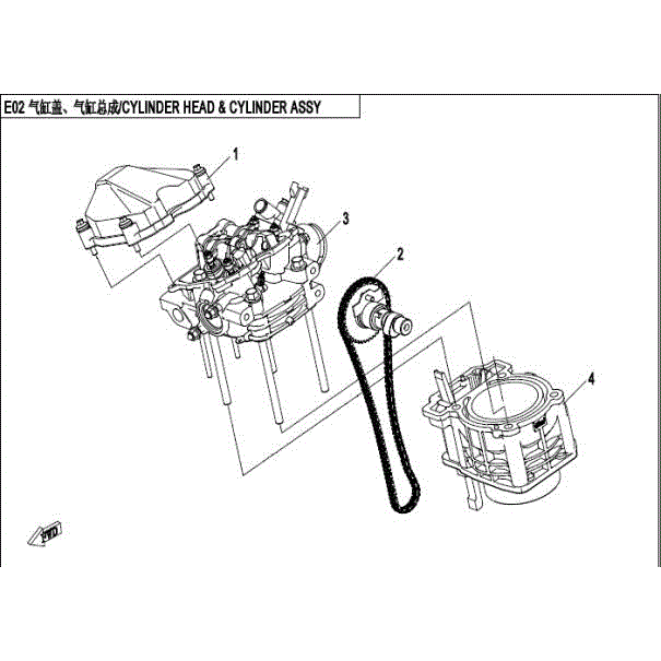An Image of a genuine CFMOTO Parts Schematic Diagram showing the group - CYLINDER HEAD&CYLINDER ASSY. - 2016 CFMOTO CFORCE 400