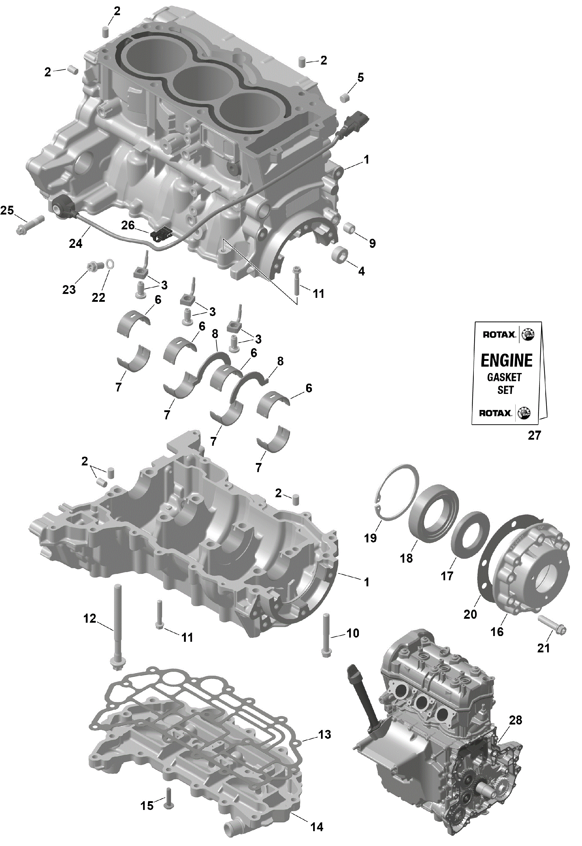 An Image of a Genuine Can-Am Parts Schematic Diagram showing the schematic - ROTAX - CRANKCASE