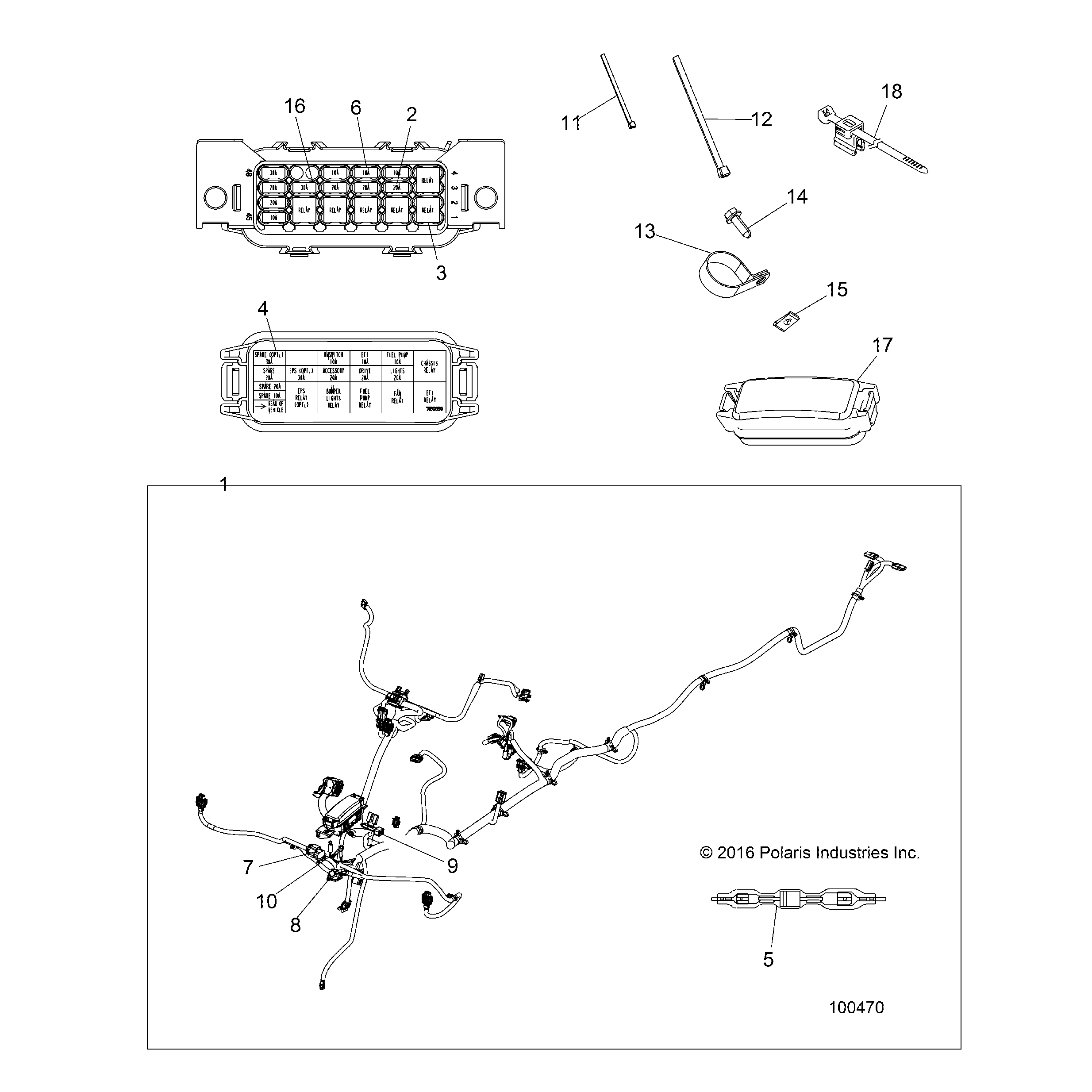 An Image of a Genuine Polaris Parts Schematic Diagram showing the schematic - ELECTRICAL: HARNESS - 2018 POLARIS SPORTSMAN 570 6X6