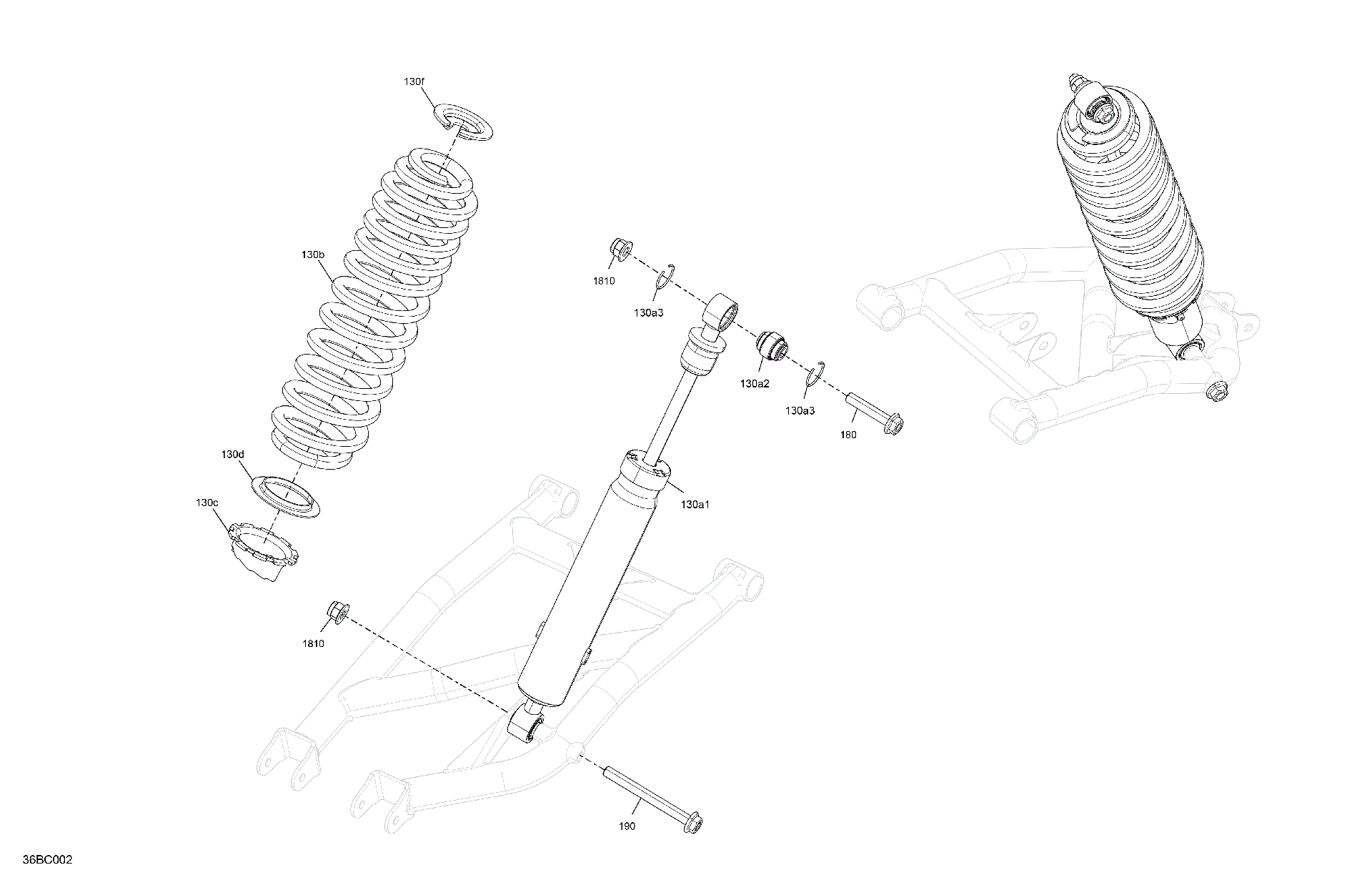 An Image of a Genuine Can-Am Parts Schematic Diagram showing the schematic - SUSPENSION - REAR SHOCKS