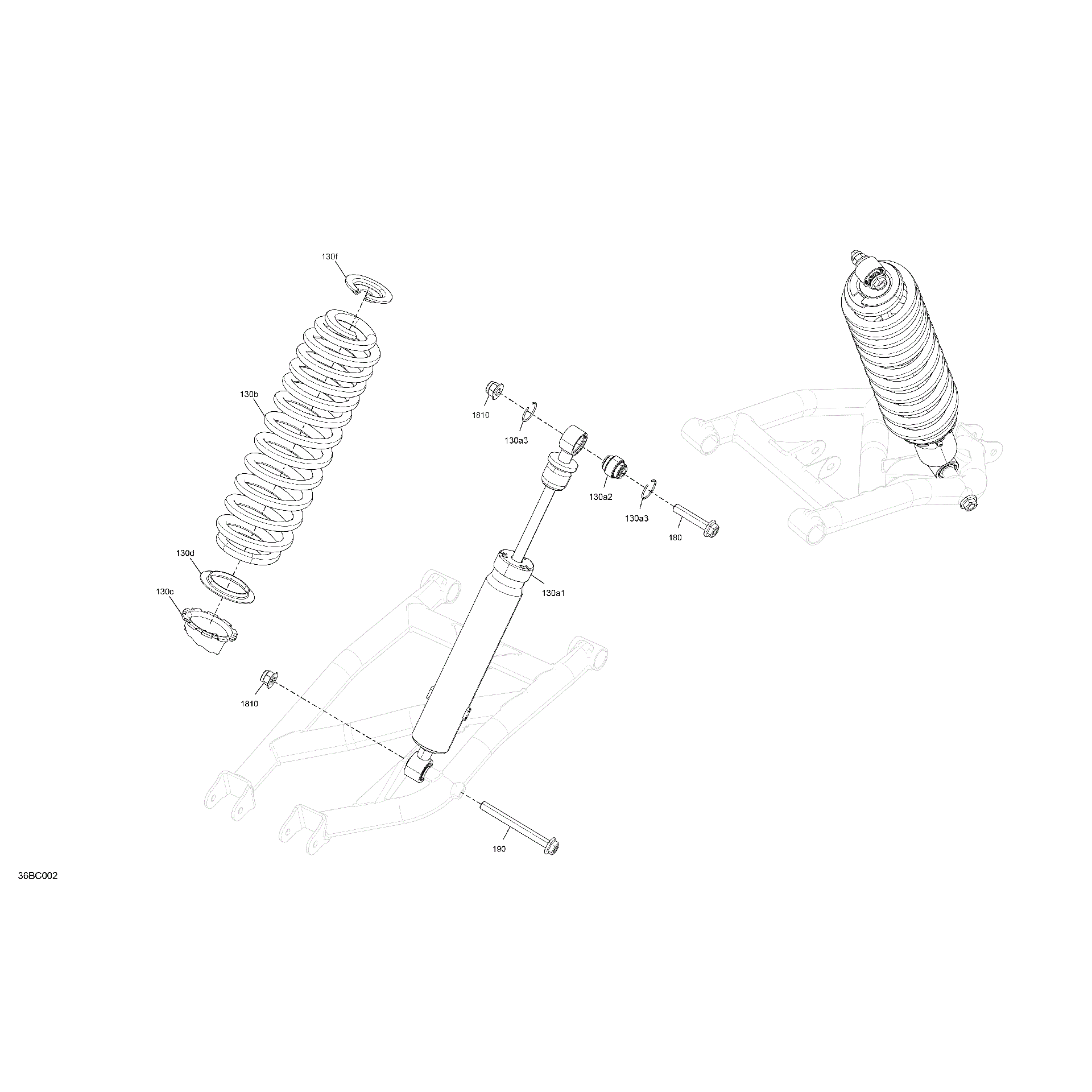 An Image of a Genuine Can-Am Parts Schematic Diagram showing the schematic - SUSPENSION - REAR SHOCKS