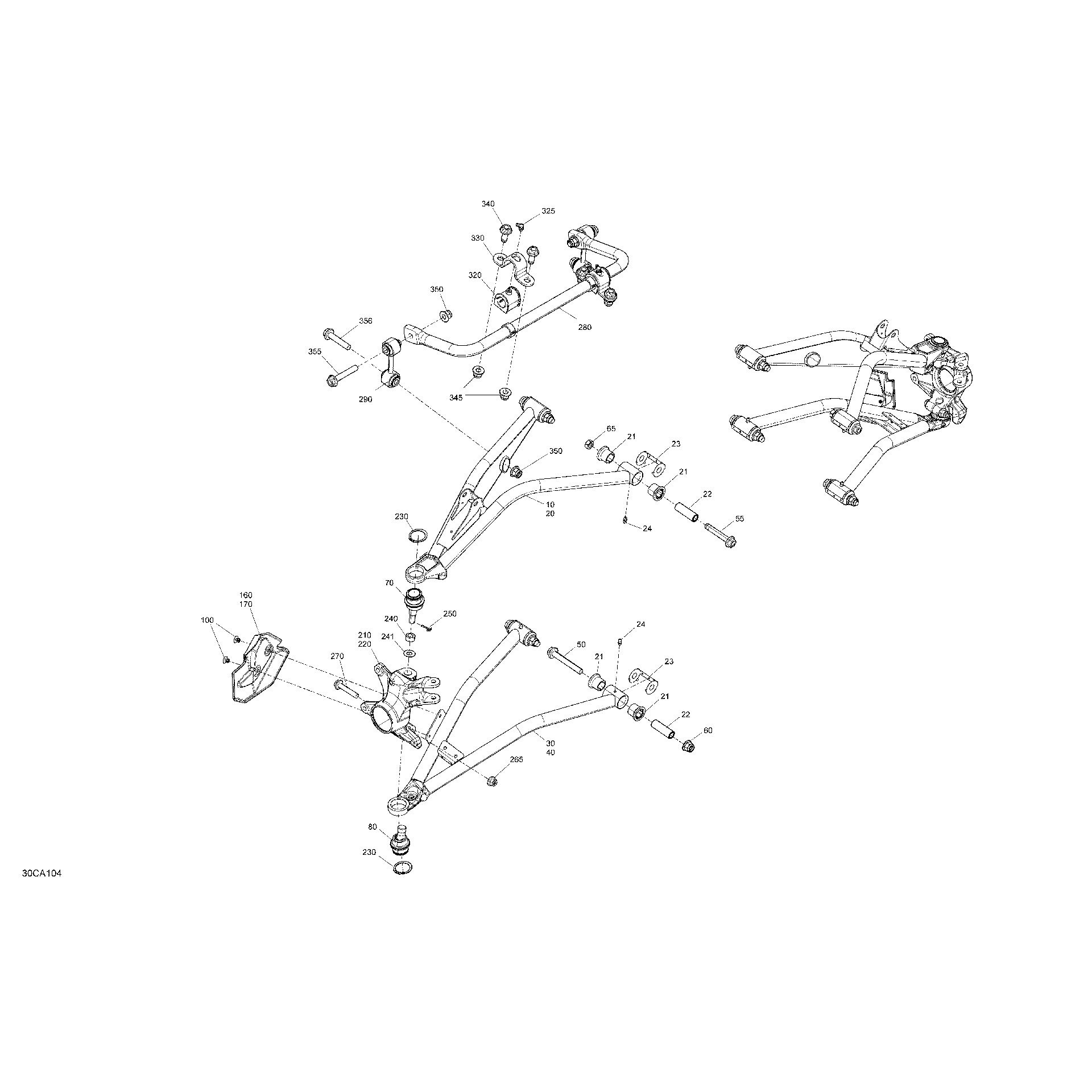 An Image of a Genuine Can-Am Parts Schematic Diagram showing the schematic - SUSPENSION - FRONT - BUILT BEFORE JANUARY 17TH 2021