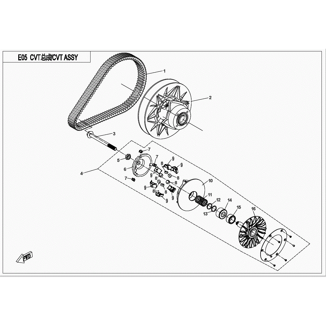 An Image of a Genuine CFMOTO Parts Schematic Diagram showing the schematic - CVT ASSY - 2018 CFMOTO ZFORCE 1000