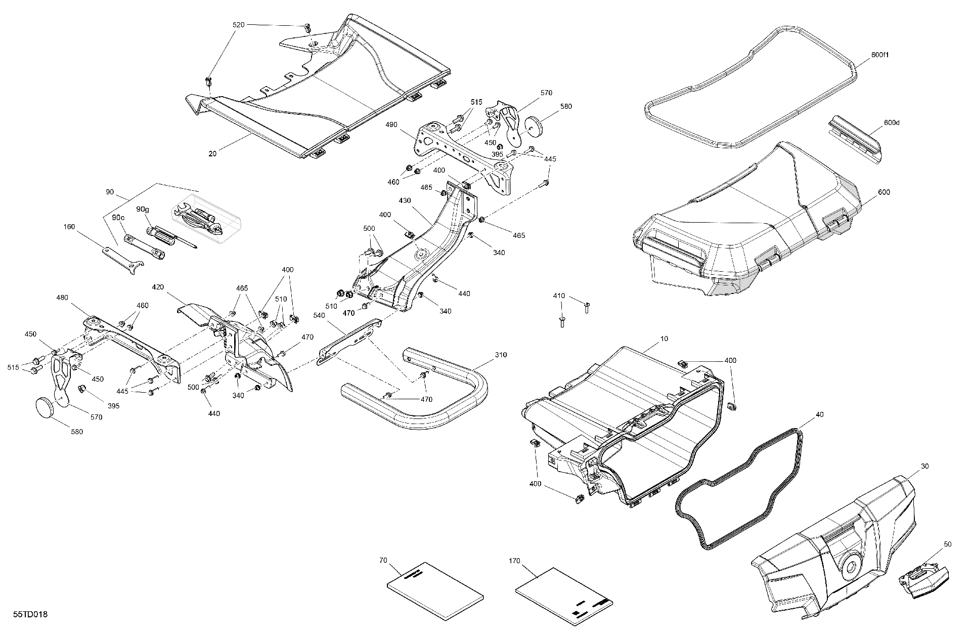 An Image of a Genuine Can-Am Parts Schematic Diagram showing the schematic - BODY - FRONT STORAGE TRAY