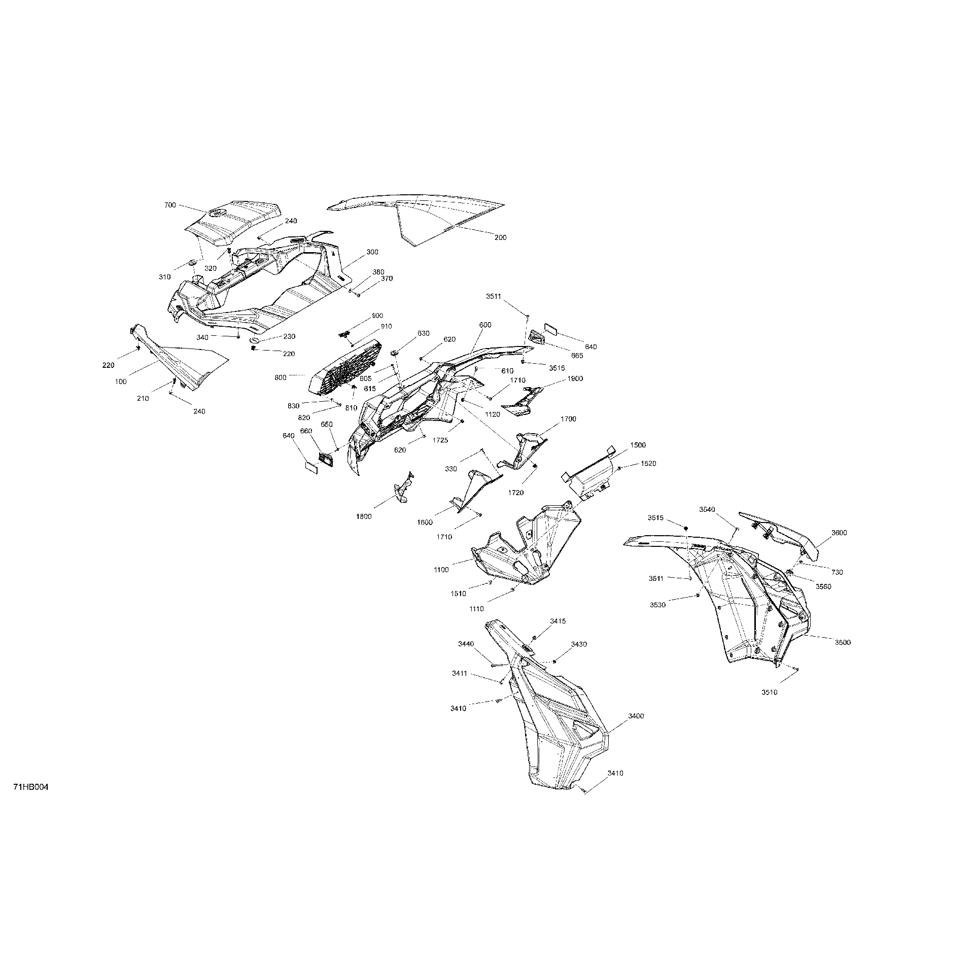 An Image of a Genuine Can-Am Parts Schematic Diagram showing the schematic - BODY - FRONT SECTION
