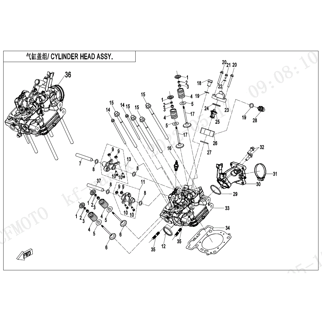 An Image of a genuine CFMOTO Parts Schematic Diagram showing the group - CYLINDER HEAD ASSY.(WITH FUEL VAPORIZATION SYSTEM) - 2024 CFMOTO CFORCE 600 TOURING