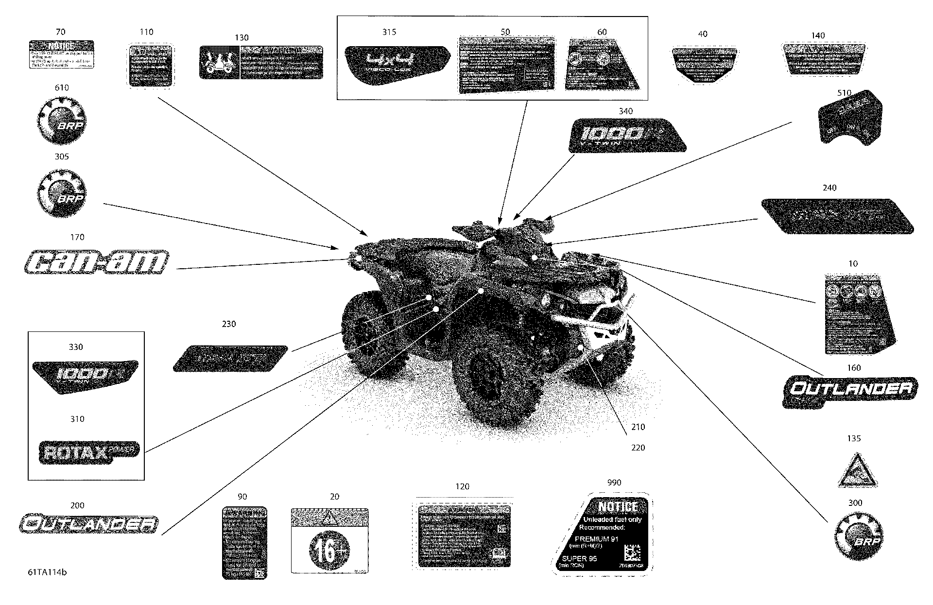 An Image of a Genuine Can-Am Parts Schematic Diagram showing the schematic - BODY - DECALS - XTP