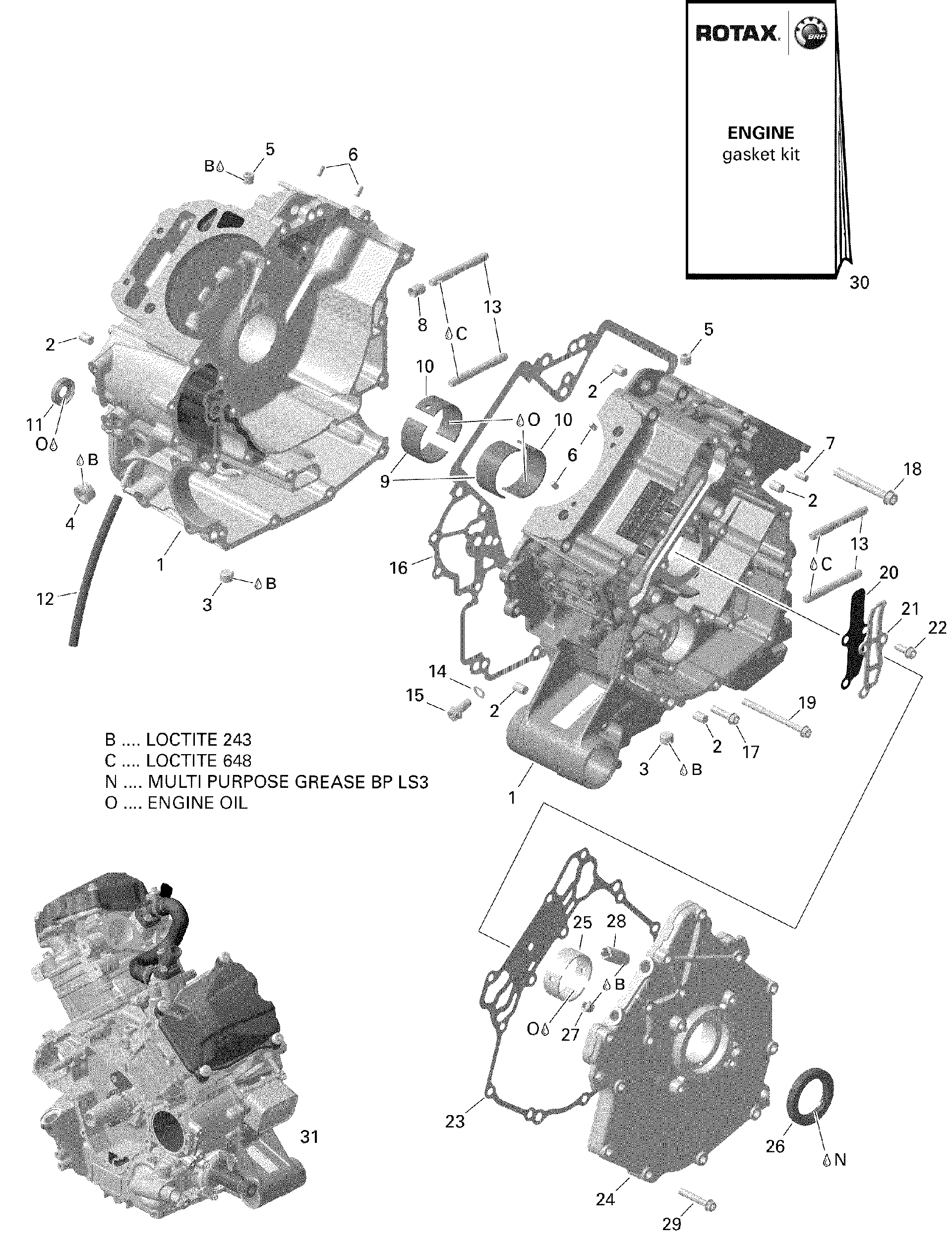 An Image of a Genuine Can-Am Parts Schematic Diagram showing the schematic - CRANKCASE VERSION 2