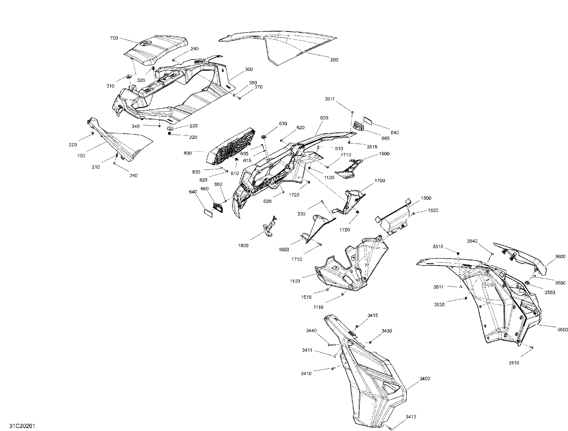 An Image of a Genuine Can-Am Parts Schematic Diagram showing the schematic - BODY - FRONT SECTION - RED