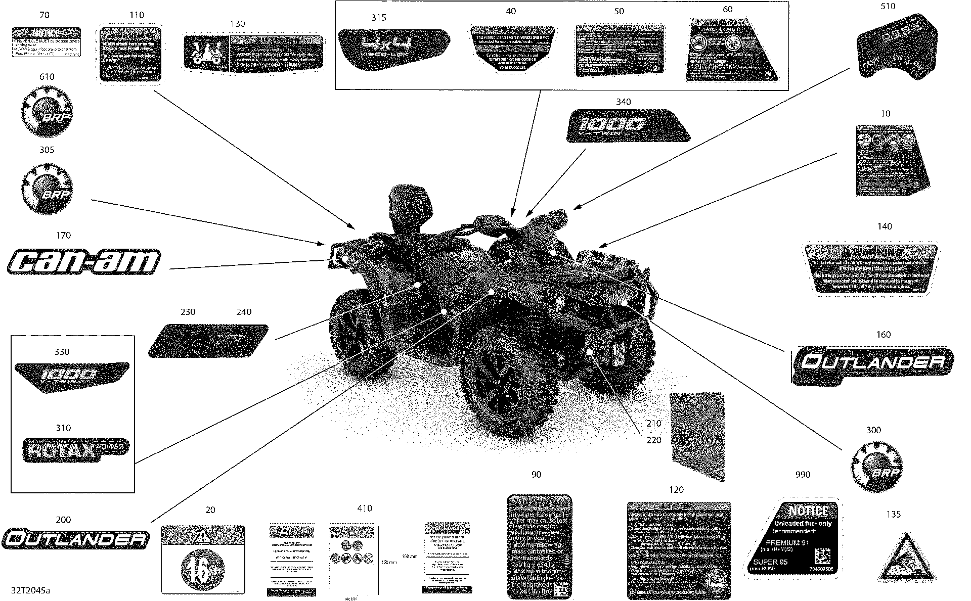 An Image of a Genuine Can-Am Parts Schematic Diagram showing the schematic - DECALS - XT