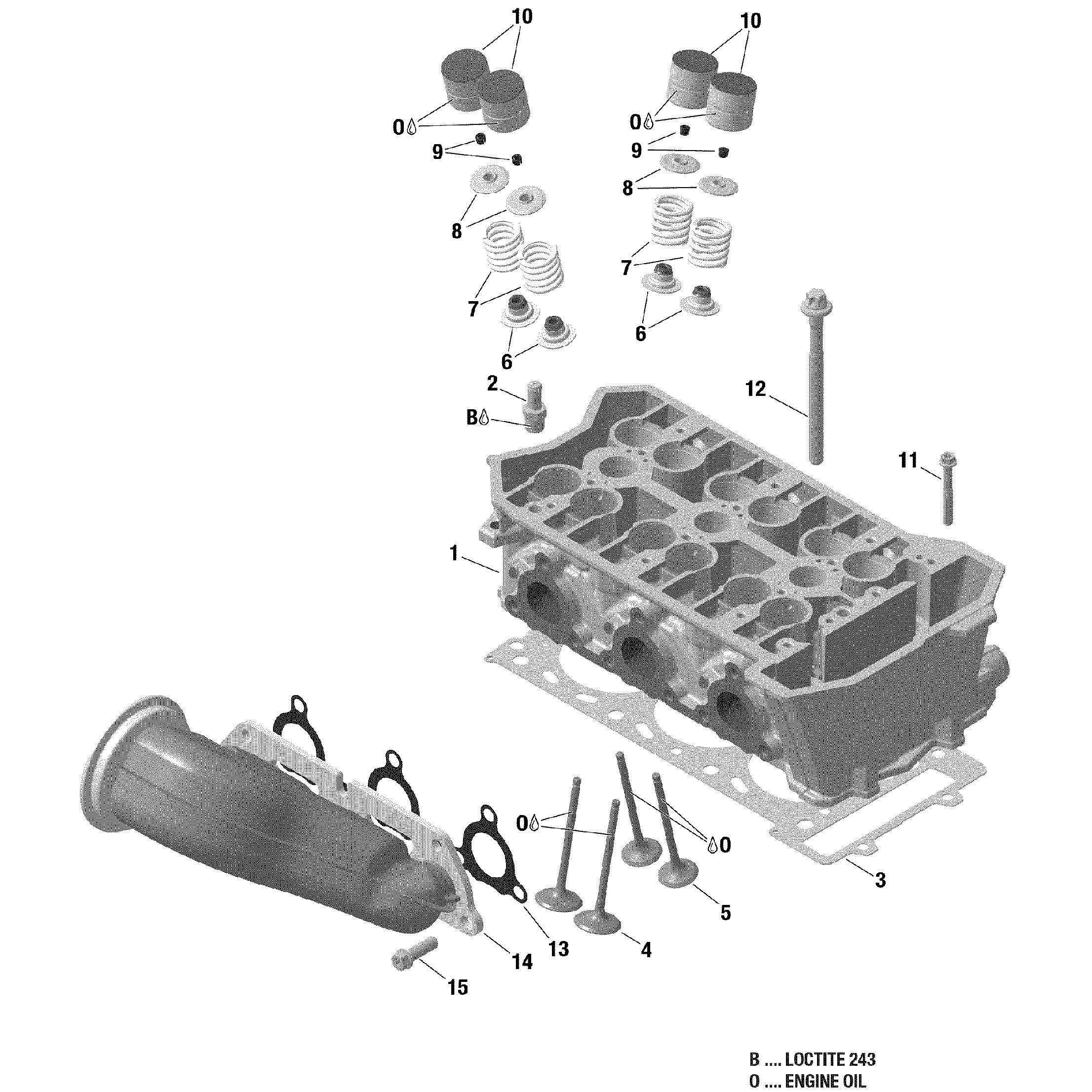 An Image of a Genuine Can-Am Parts Schematic Diagram showing the schematic - CYLINDER HEAD AND EXHAUST MANIFOLD 900 HO