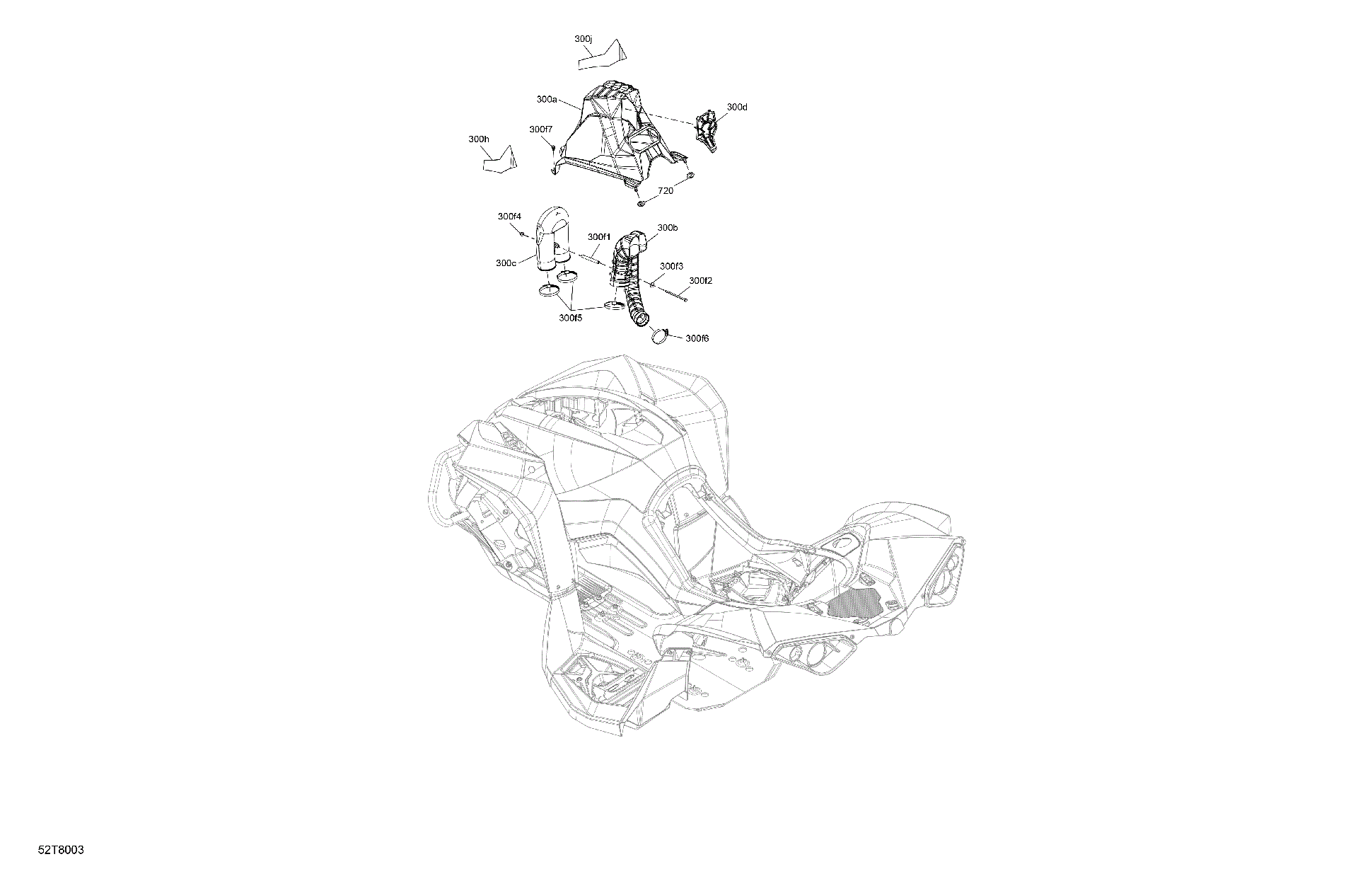 An Image of a Genuine Can-Am Parts Schematic Diagram showing the schematic - BODY - SNORKEL
