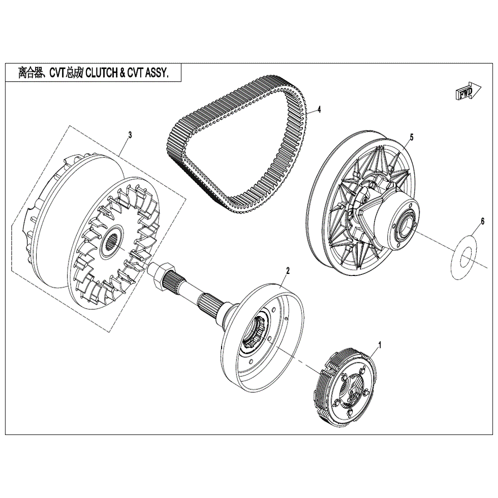 An Image of a Genuine CFMOTO Parts Schematic Diagram showing the schematic - WET CLUTCH and CVT ASSY. - 2022 CFMOTO ZFORCE 800 Trail