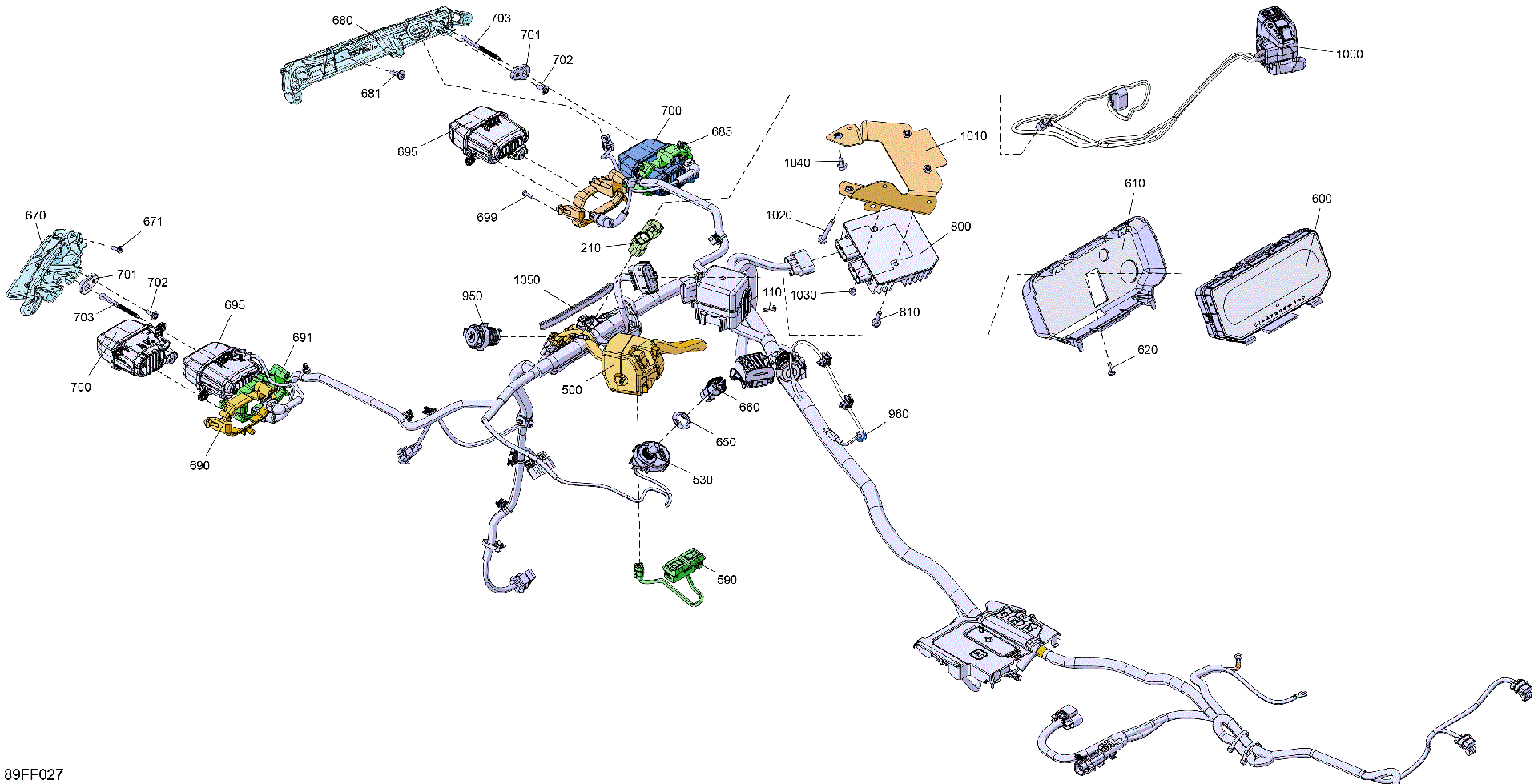 An Image of a Genuine Can-Am Parts Schematic Diagram showing the schematic - ELECTRIC - FRONT SECTION