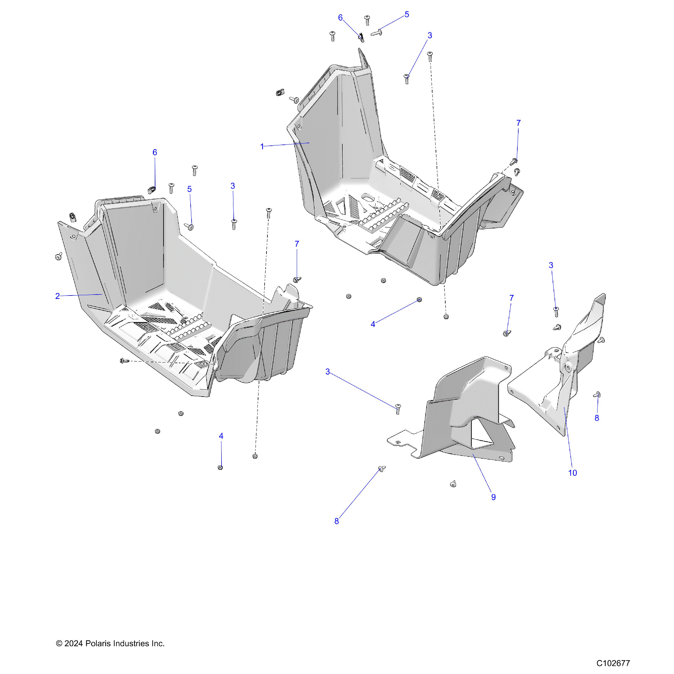 An Image of a Genuine Polaris Parts Schematic Diagram showing the schematic - BODY: FOOTWELLS - 2026 POLARIS SPORTSMAN 570 EPS