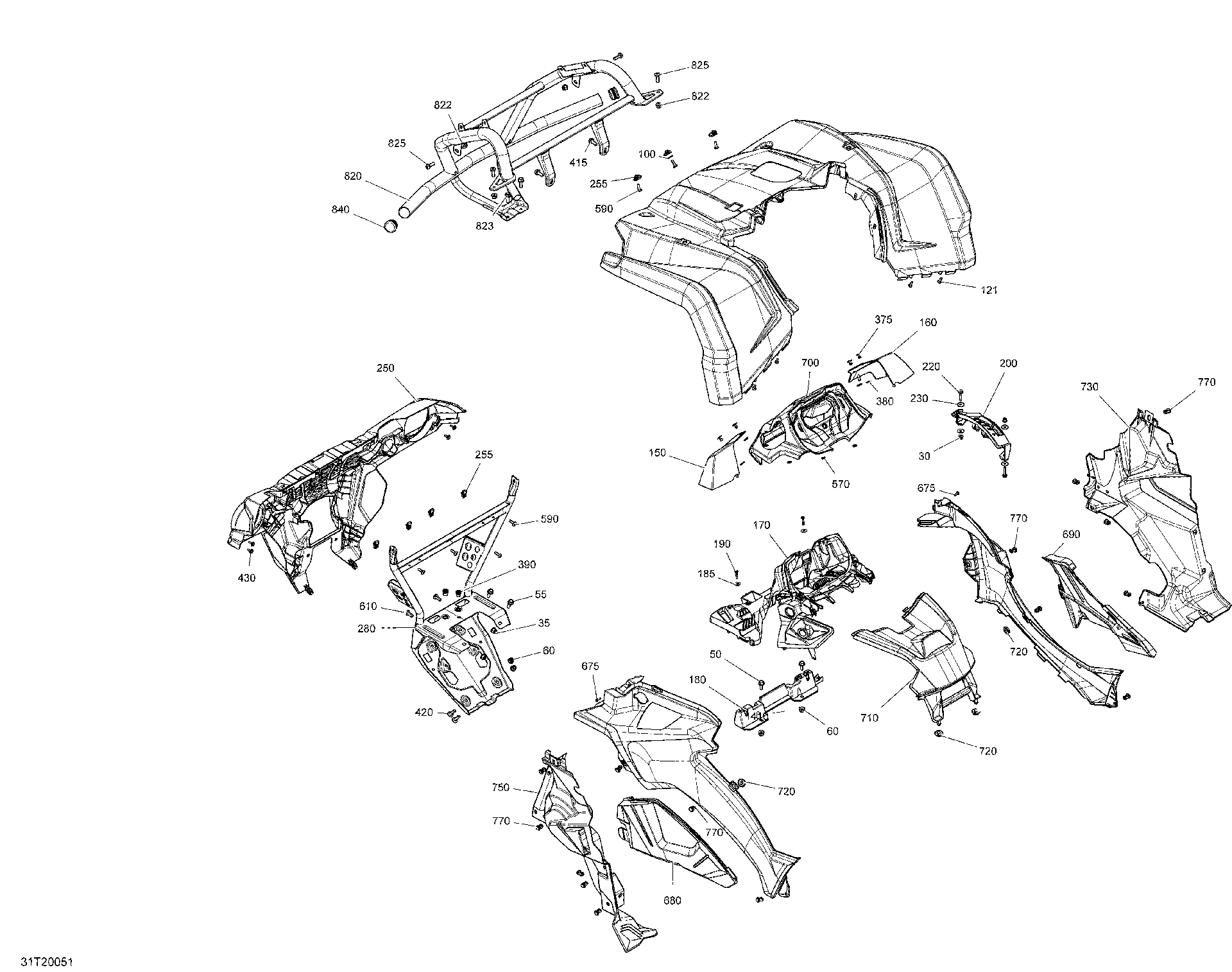 An Image of a Genuine Can-Am Parts Schematic Diagram showing the schematic - BODY - FRONT SECTION
